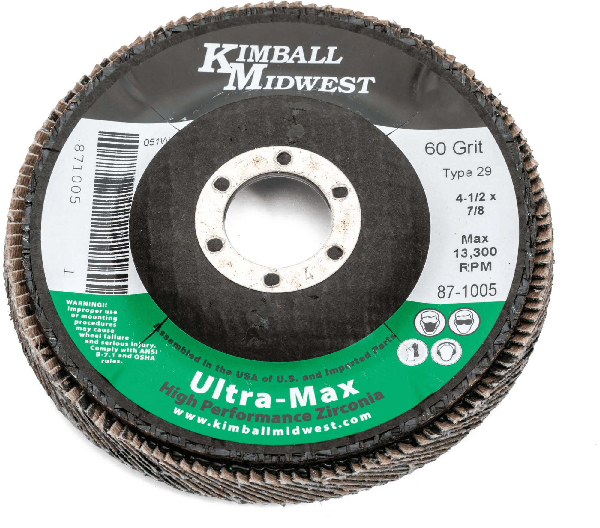 4-1/2" x 7/8" 60 Grit Type 29 Ultra-Max High Density Zirconia Grain Flap Disc - Bulk