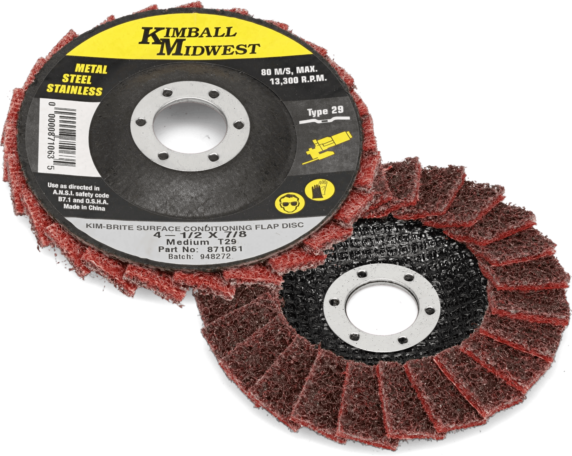 4-1/2" x 7/8" Red Medium Kim-Brite™ Surface Conditioning Flap Disc