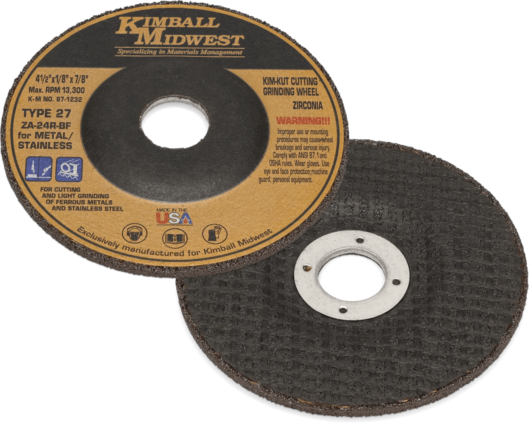 Kim-Kut™ Zirconia High-Performance Type-27 Grinding & Cutting Wheels