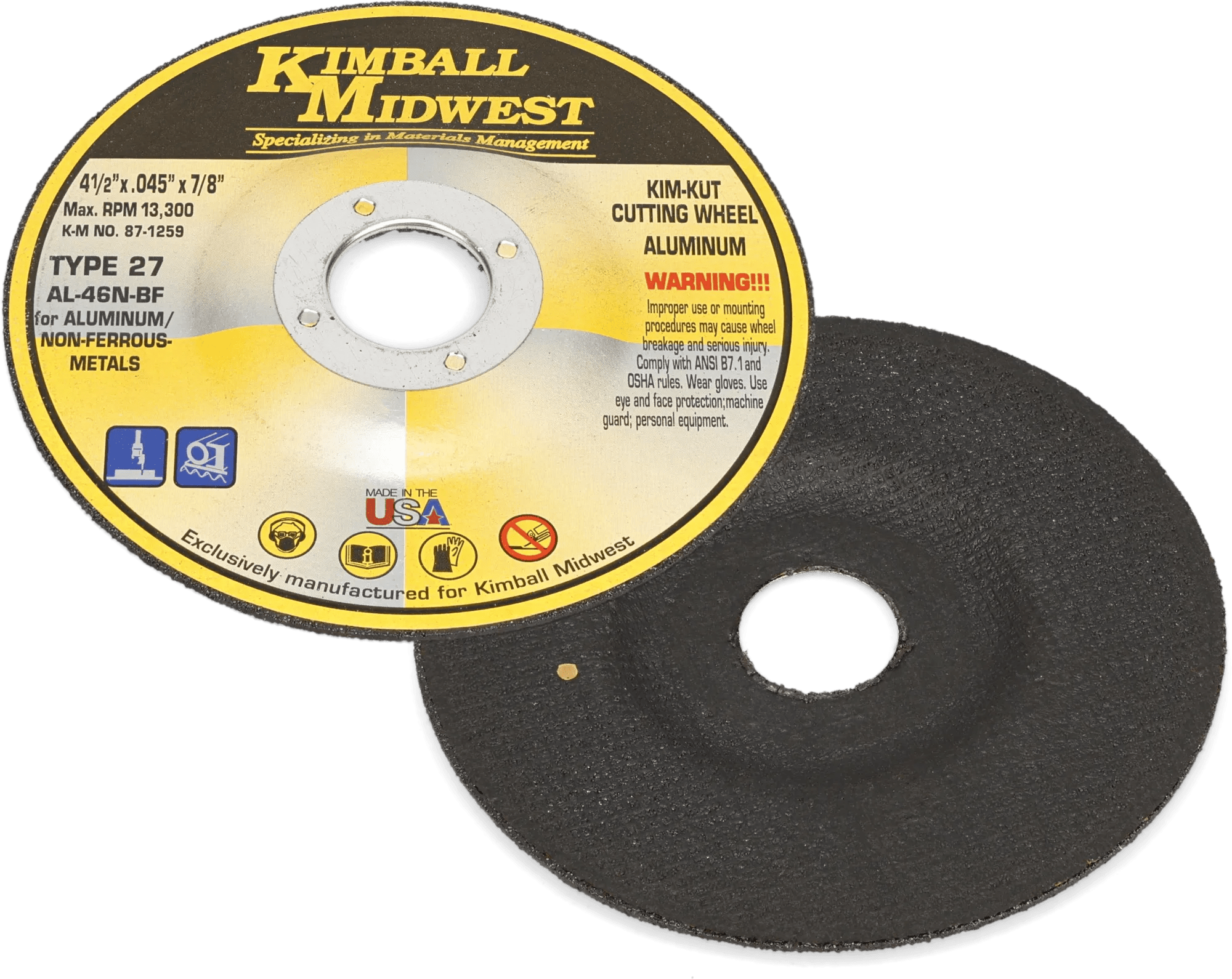 4" x .040" x 5/8" Kim-Kut™ Type 27 Aluminum Cutting Cut-Off Wheel