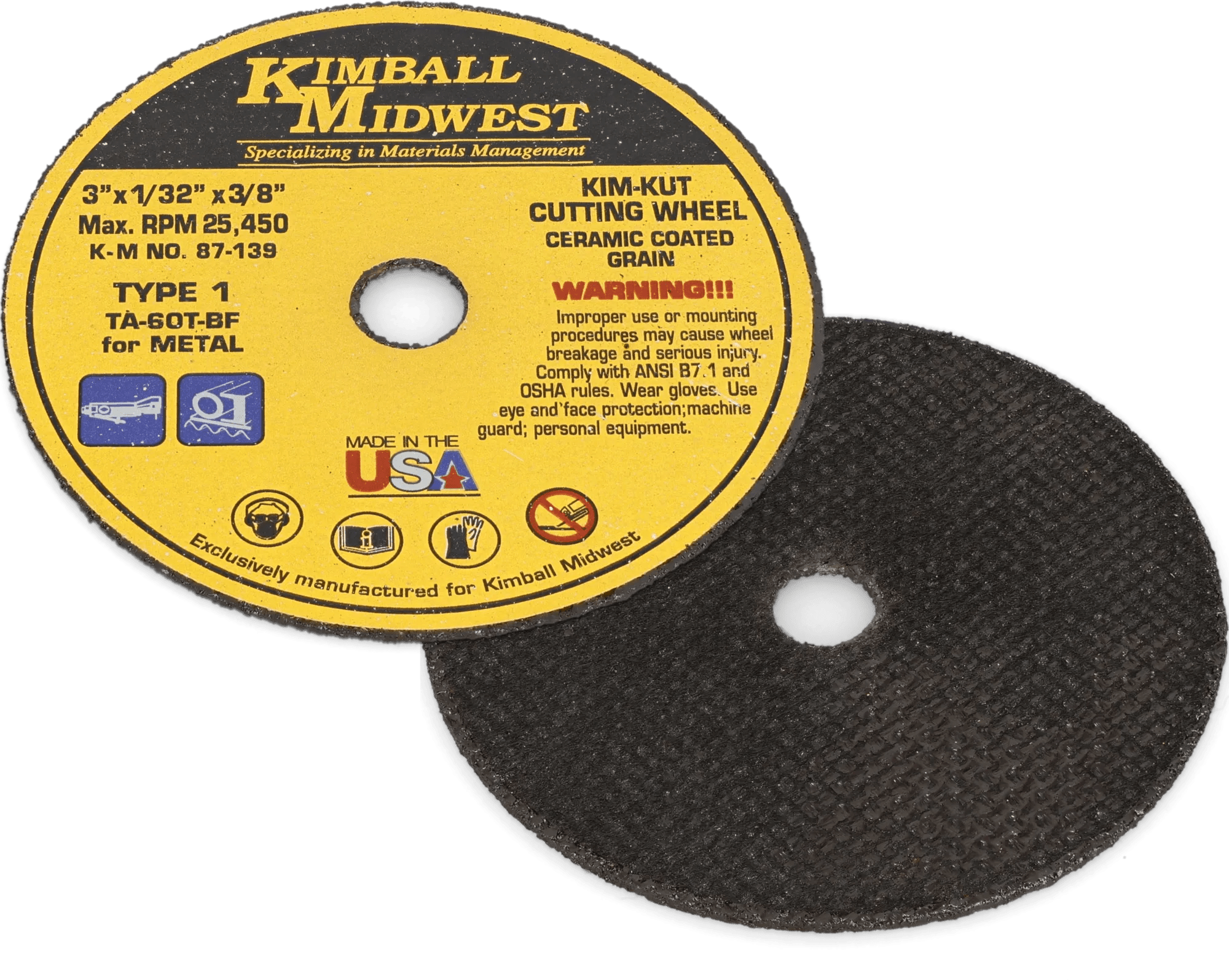 3" x 1/32" x 3/8" Kim-Kut™ Type 1 Aluminum Oxide Cut-Off Wheel - 10 Pack