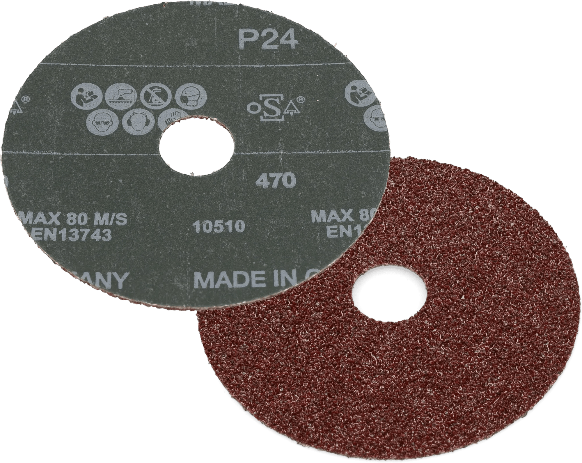 4-1/2" x 7/8" 24 Grit Resin Fiber Aluminum Oxide Abrasive Disc - 10 Pack