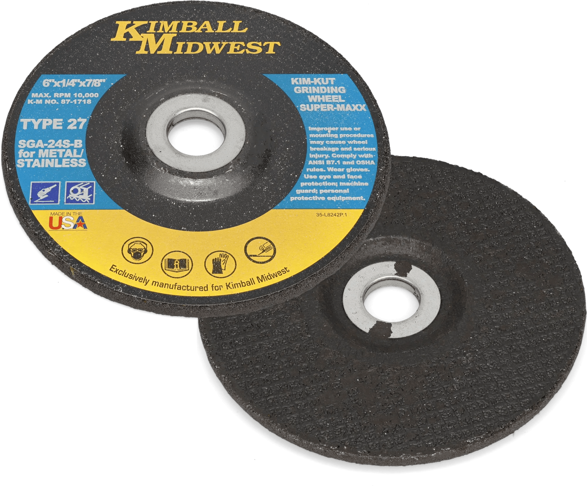 6" x 1/4" x 7/8" Kim-Kut Super-Maxx™ Grinding Wheel - 10 Pack