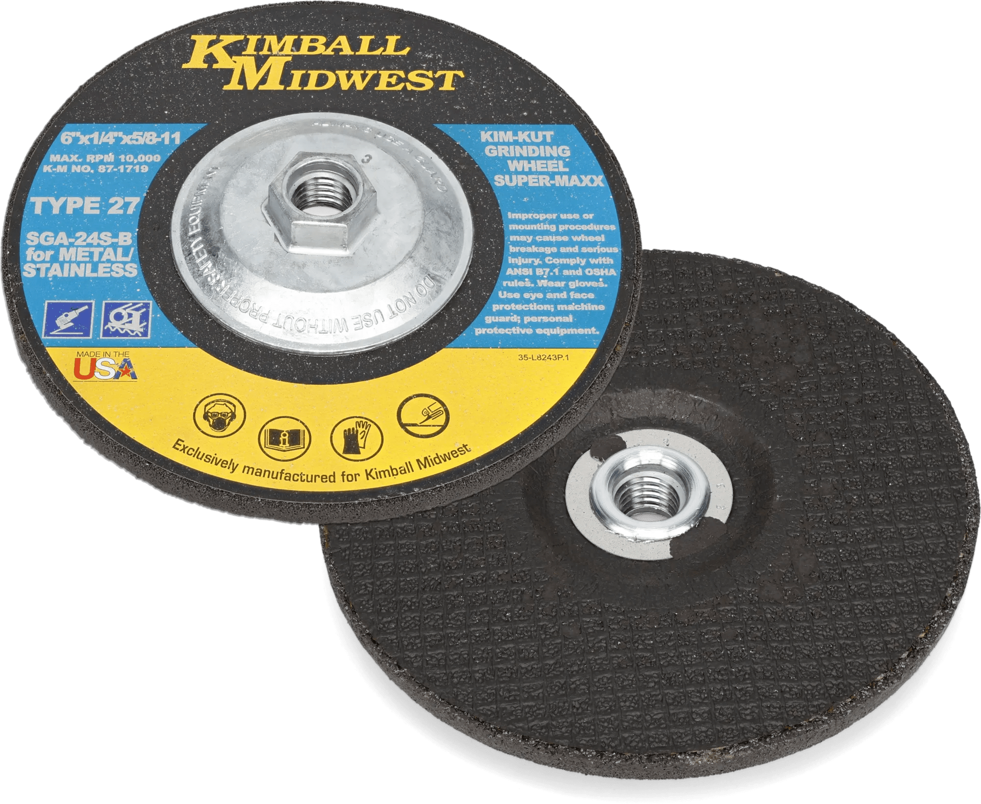 6" x 1/4" x 5/8-11" Kim-Kut Super-Maxx™ Grinding Wheel