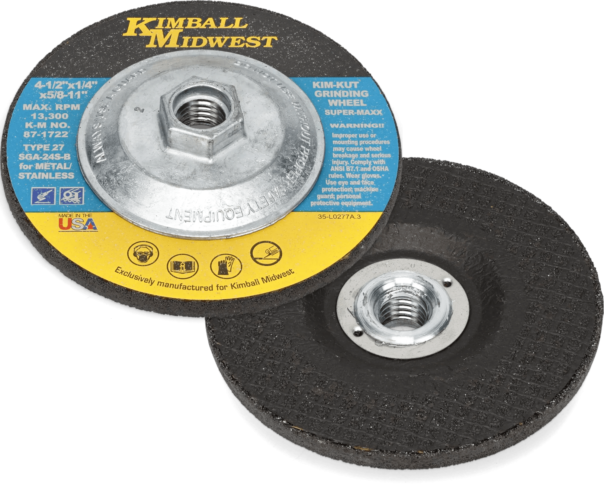 4-1/2" x 1/4" x 5/8"-11 Type 27 Kim-Kut Super-Maxx™ Grinding Wheel