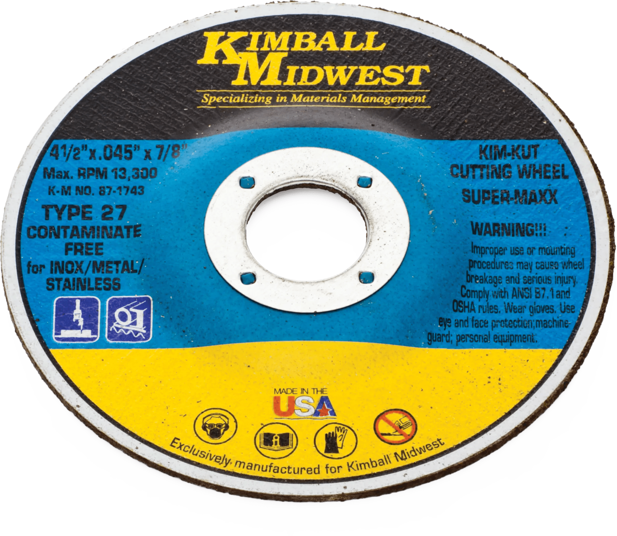 4-1/2" x .045" x 7/8" Type 1 Kim-Kut™ Super-Maxx™ Cut-Off Wheel - Bulk