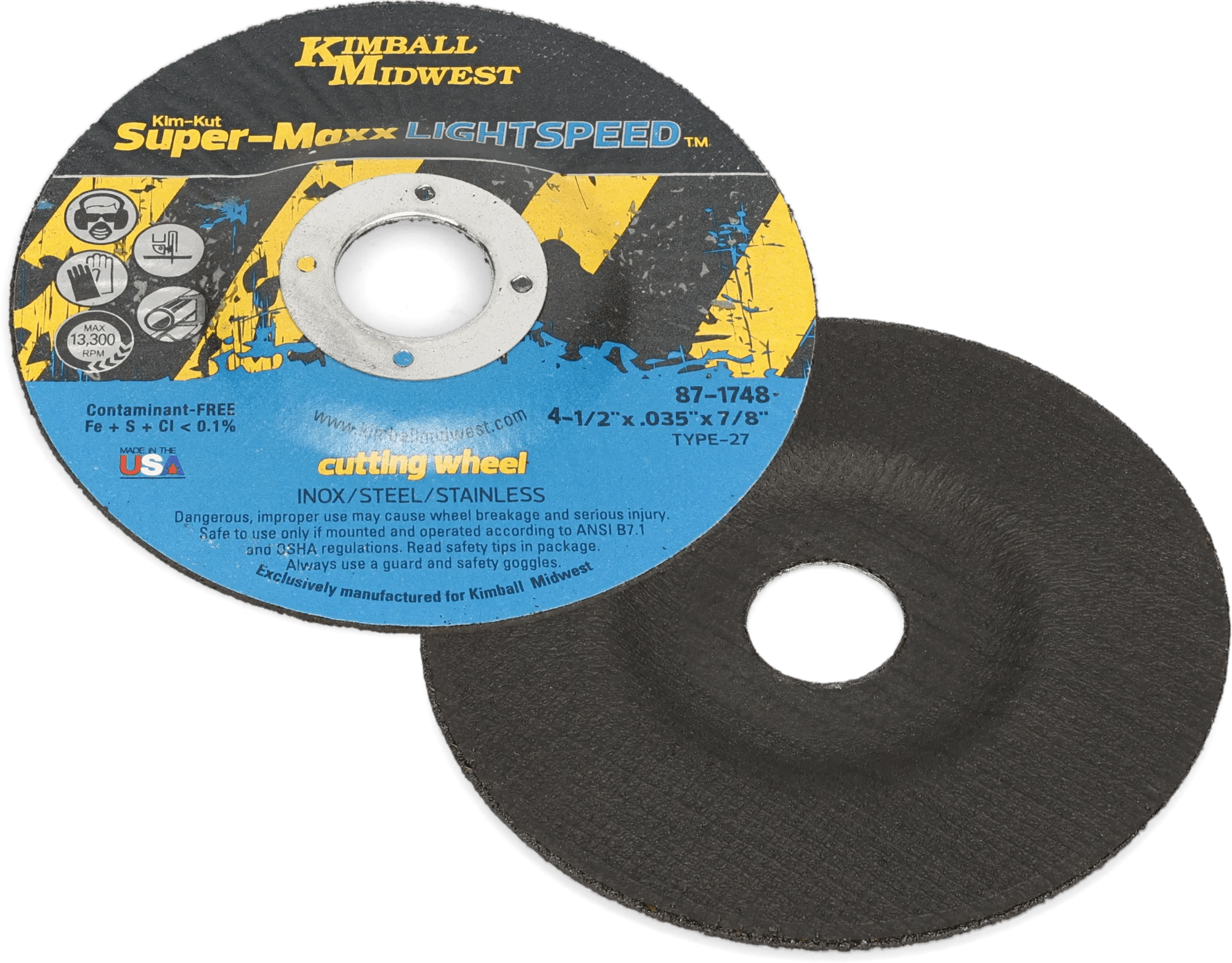 4-1/2" x .035" x 7/8" Type 27 Kim-Kut™ Super-Maxx Lightspeed™ Cut-Off Wheel - 12 Pack