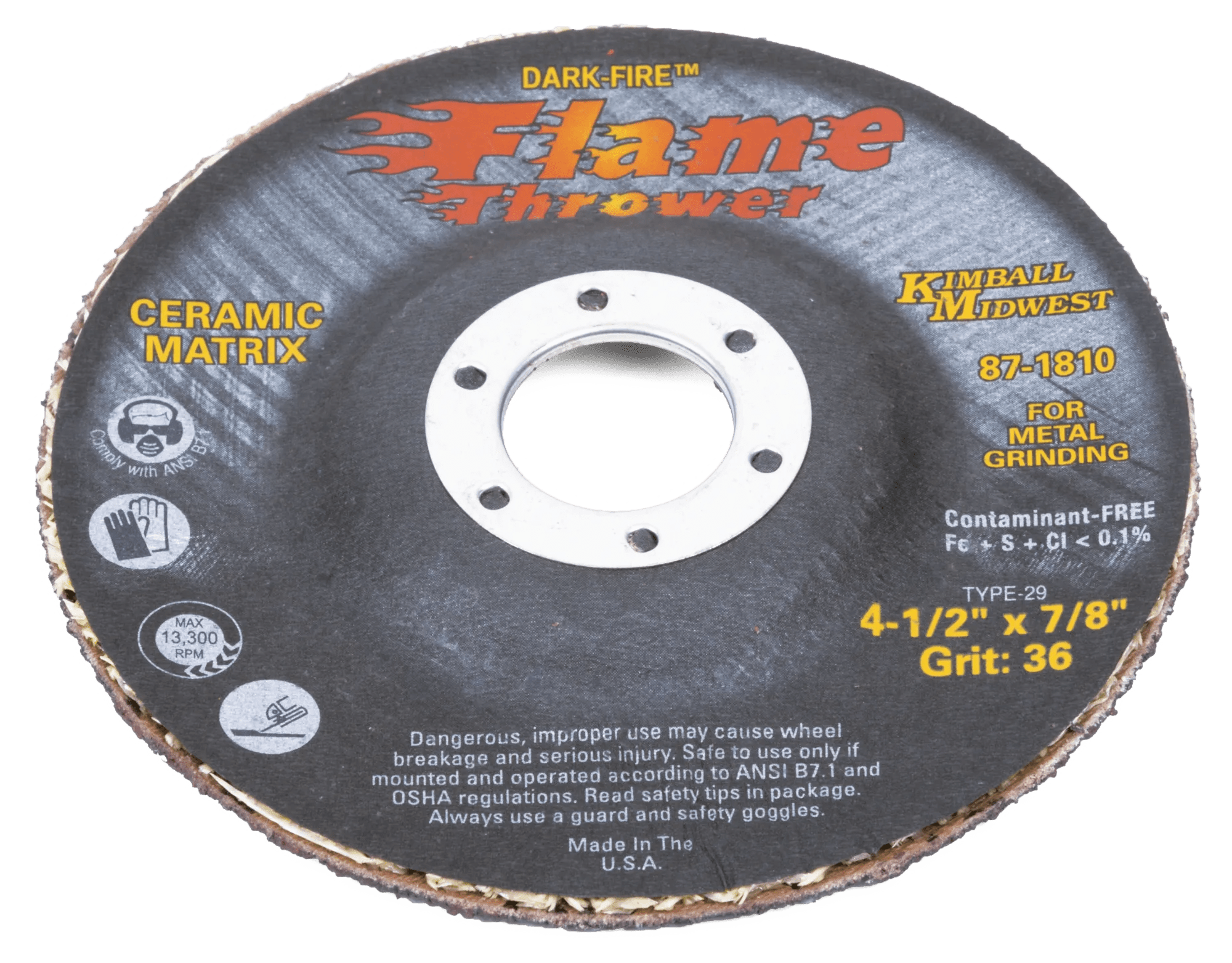 4-1/2" x 1/8" x 7/8" Type 29 Dark-Fire™ Flamethrower Ceramic Grinding Wheel - Bulk