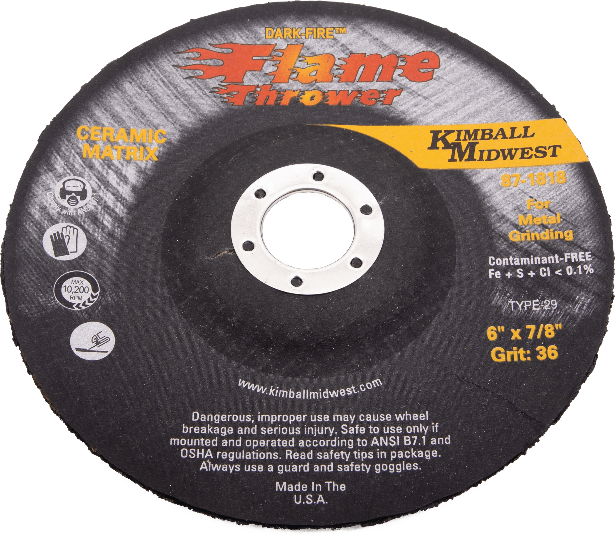 6" x 1/8" x 7/8" Type 29 Dark-Fire™ Flamethrower Ceramic Grinding Wheel - 10 Pack