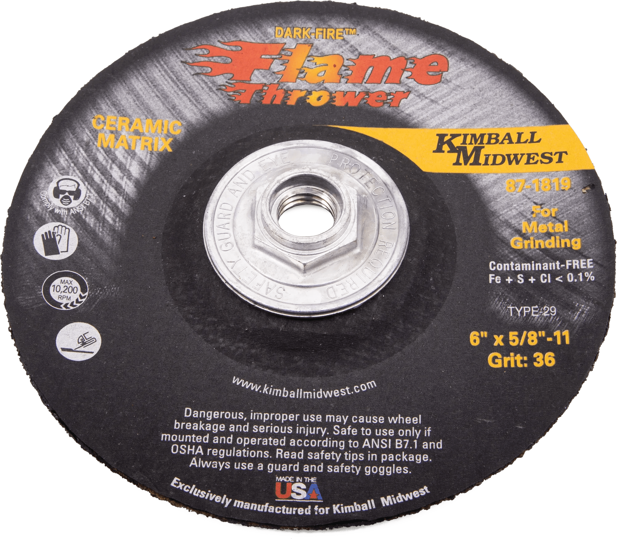 7" x 1/8" x 7/8" Type 29 Dark-Fire™ Flamethrower Ceramic Grinding Wheel - Small