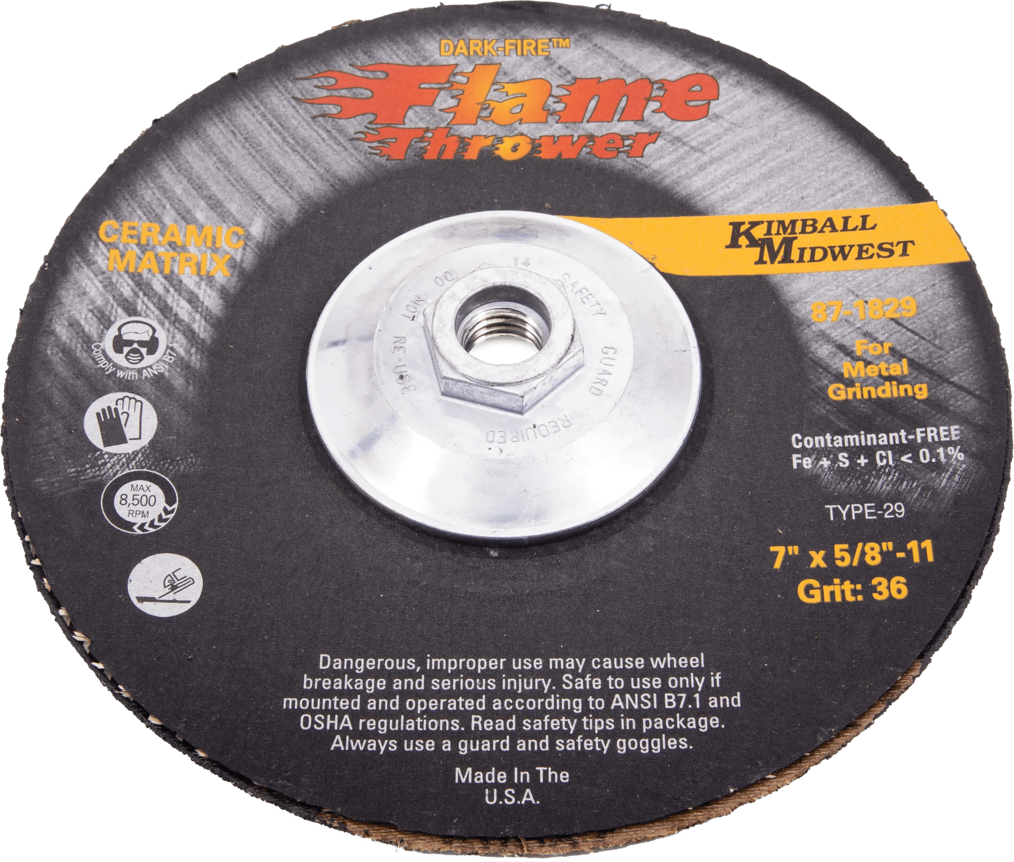 7" x 1/8" x 5/8"-11 Type 29 Dark-Fire™ Flamethrower Ceramic Grinding Wheel - 5 Pack