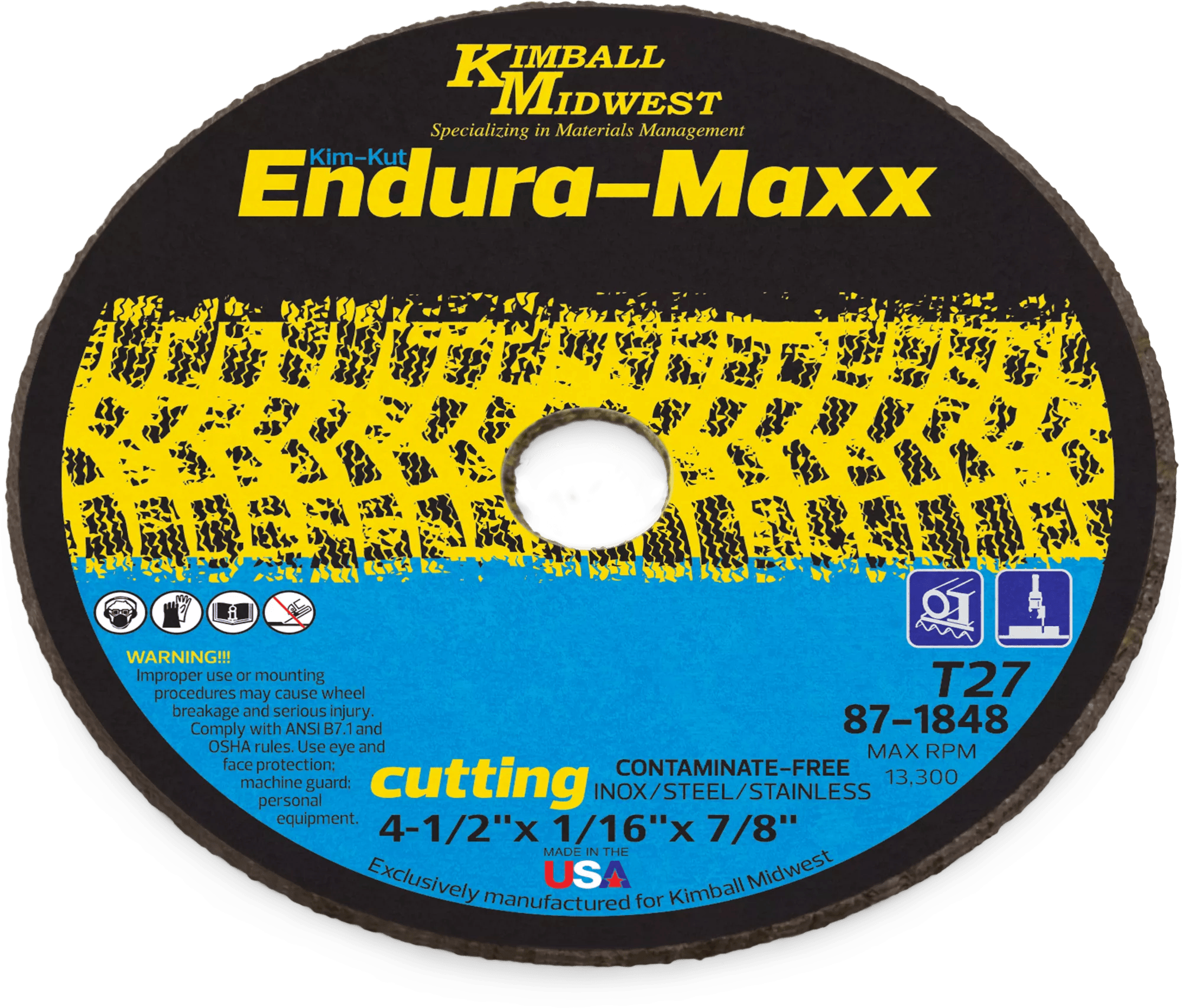 4-1/2" x 1/16" x 7/8" Type 27 Kim-Kut™ Endura-Maxx™ Cut-Off Wheel - Bulk