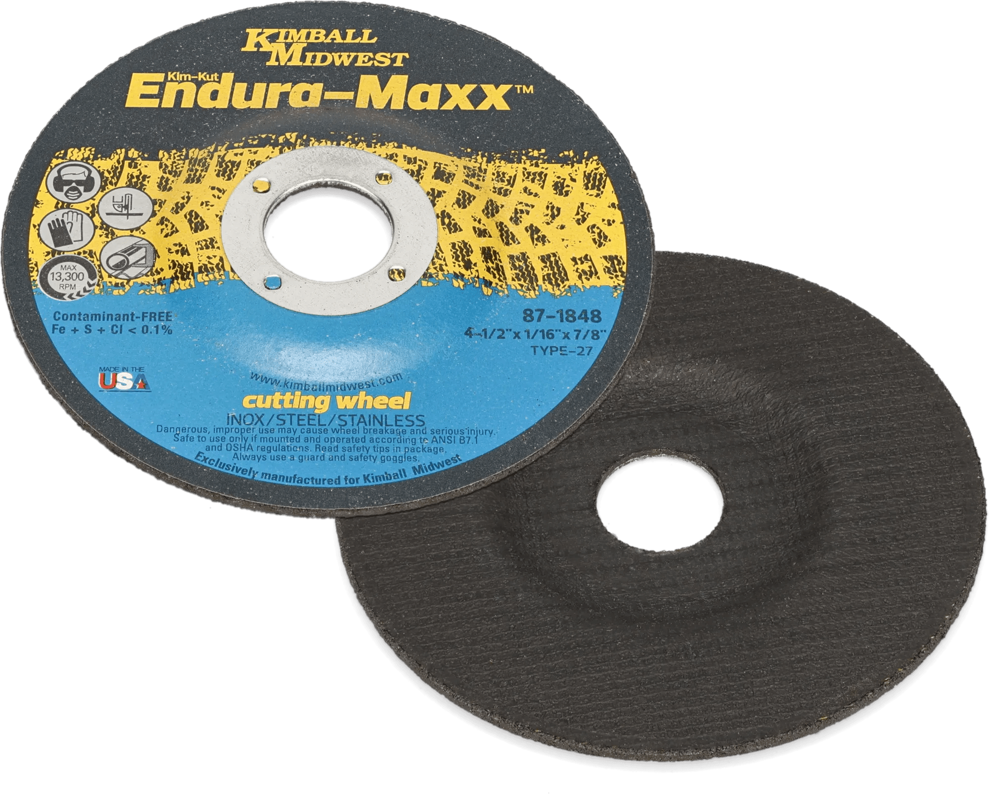 4-1/2" x 1/16" x 7/8" Type 27 Kim-Kut™ Endura-Maxx™ Cut-Off Wheel - Bulk