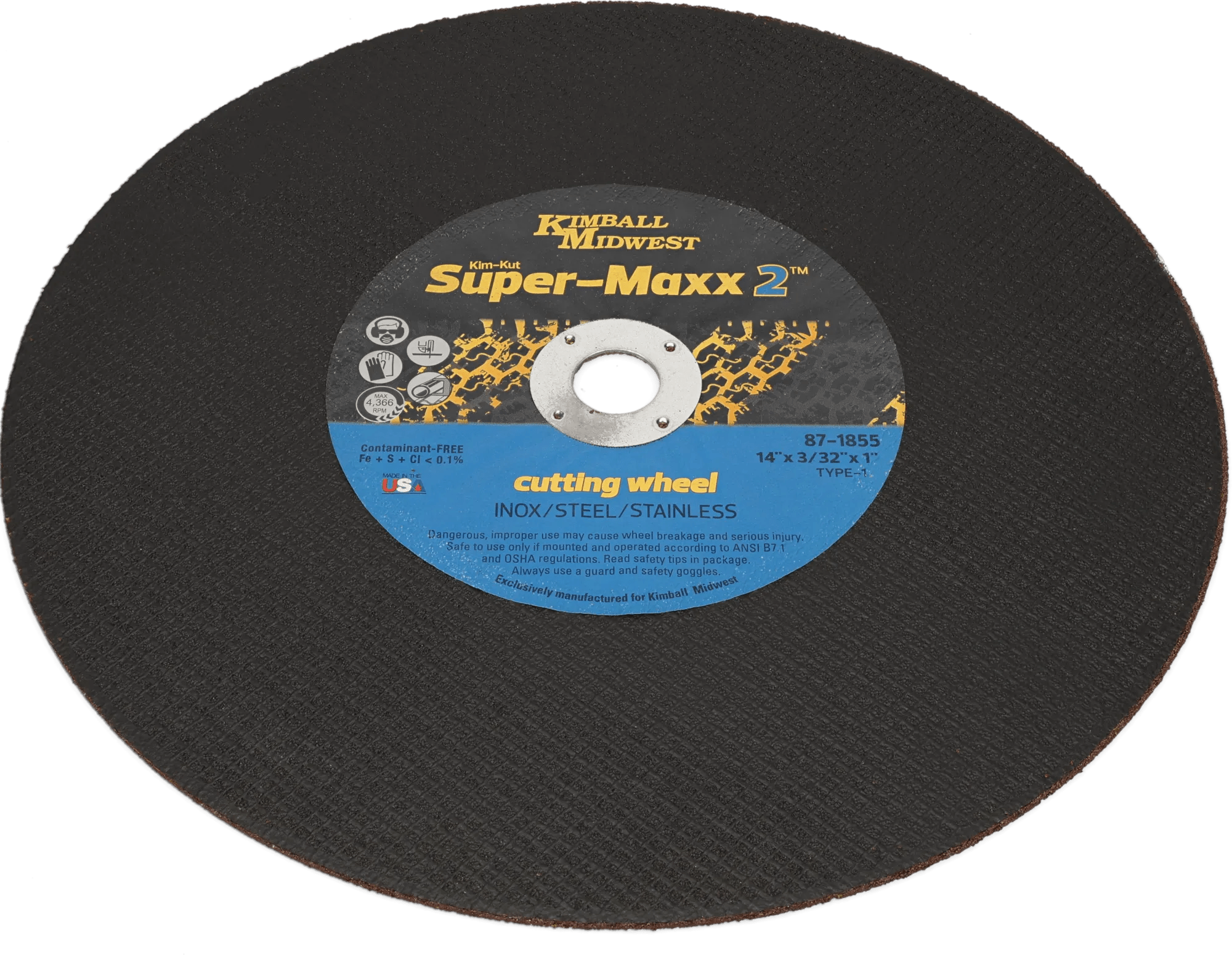 14" x 3/32" x 1" Type 1 Kim-Kut™ Super-Maxx™ 2 Cut Off Wheel