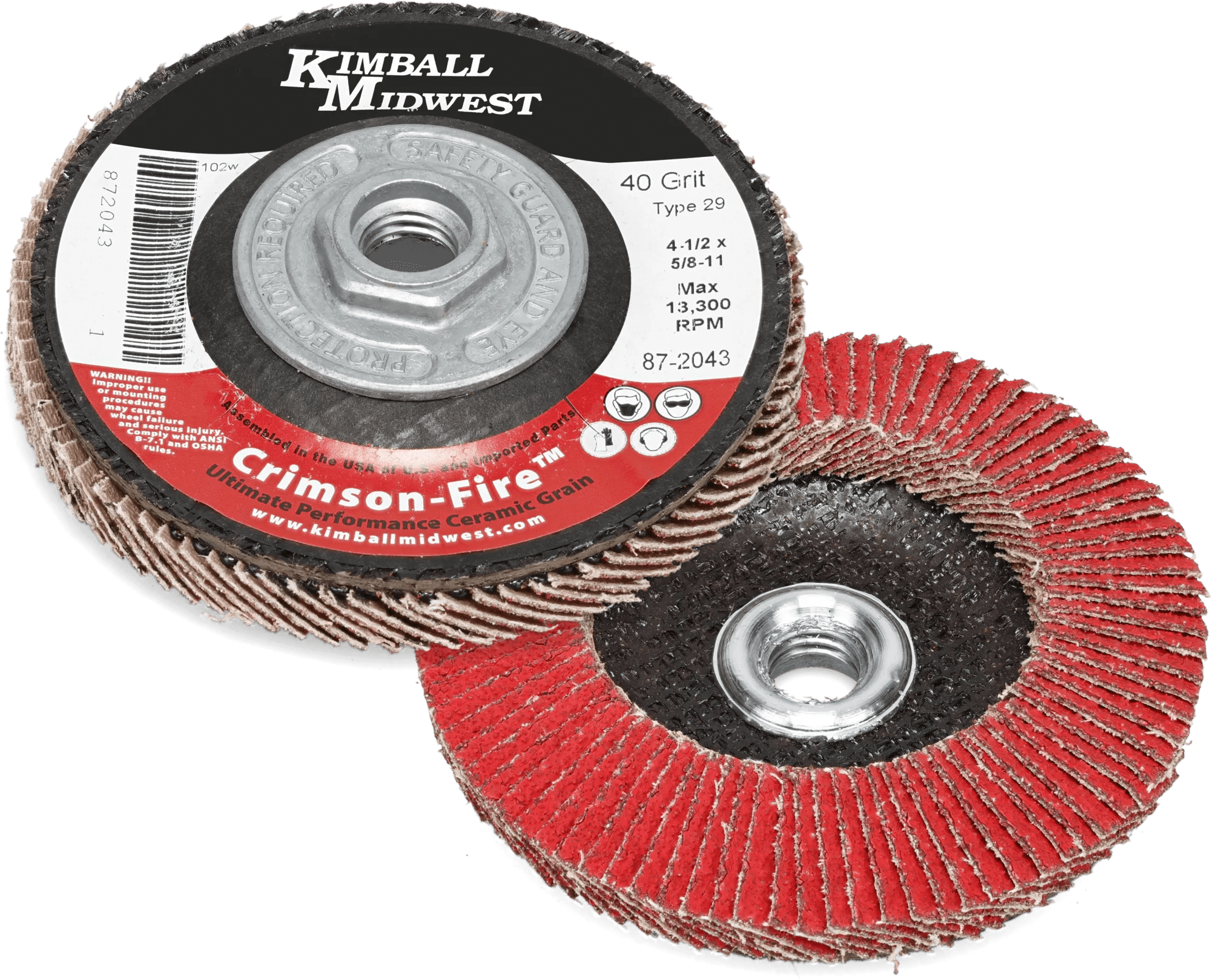 4-1/2" x 5/8"-11 40 Grit Type 29 Crimson-Fire™ Ceramic Flap Disc