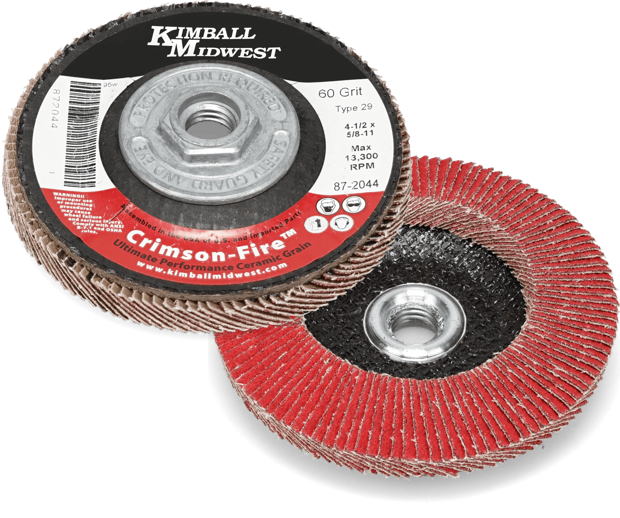 4-1/2" x 5/8"-11 Metal Arbor 60 Grit Type 29 Crimson-Fire™ Ceramic Flap Disc