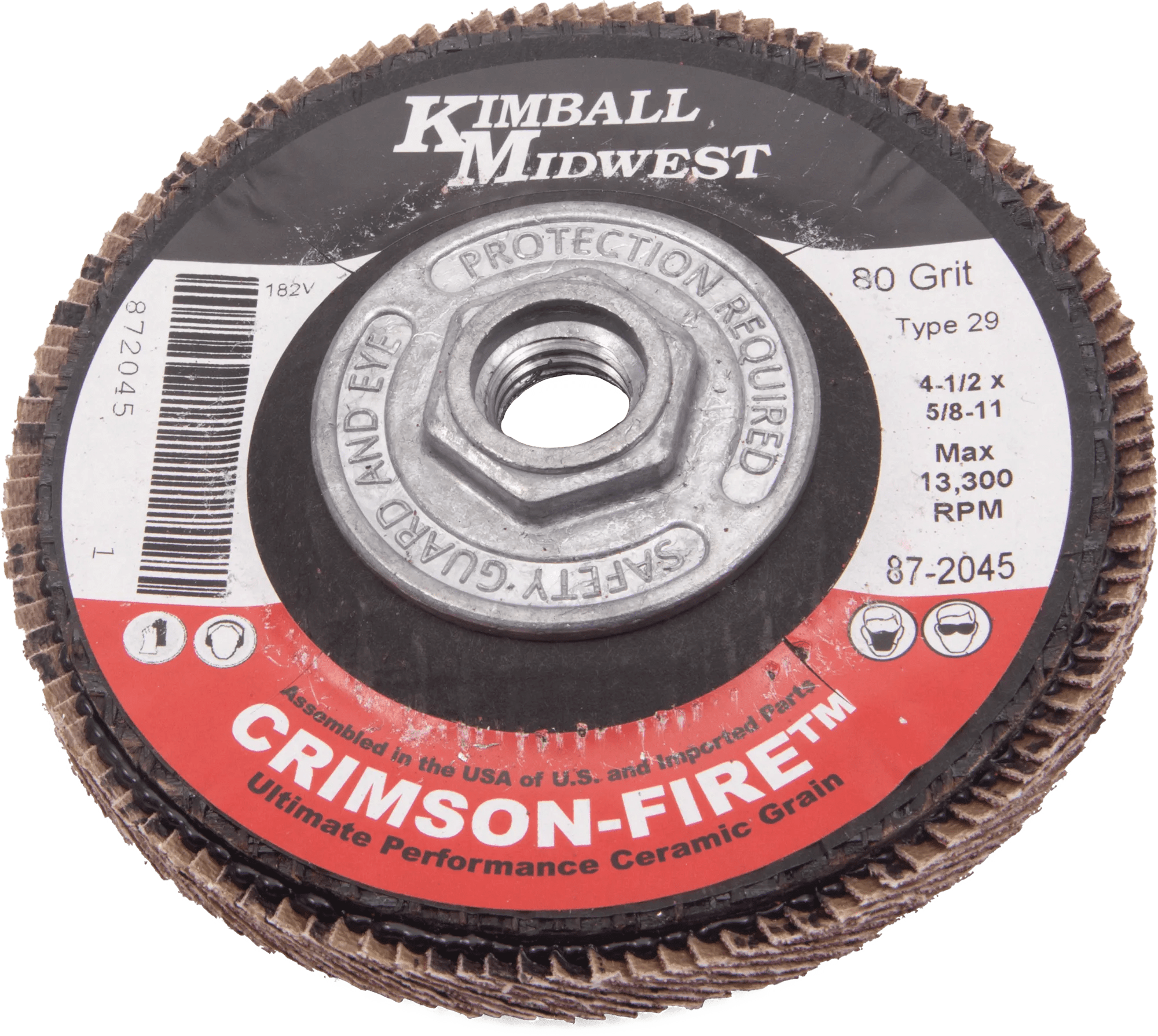 4-1/2" x 5/8"-11 80 Grit Type 29 Metal Arbor Crimson-Fire™ Ceramic Flap Disc