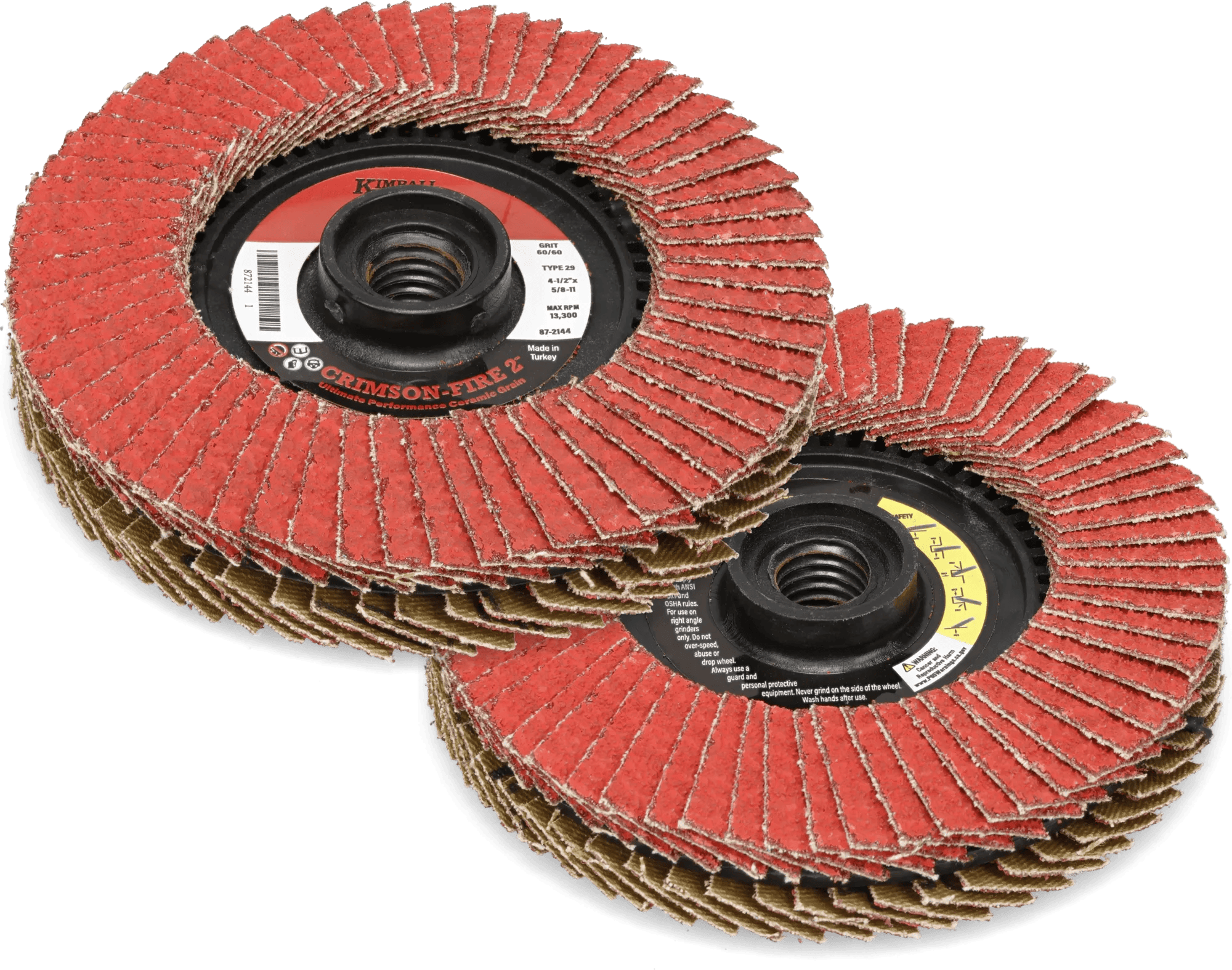 4-1/2" x 5/8"-11 60 Grit Type 29 Crimson-Fire™ 2 Double-Sided Ceramic Flap Disc