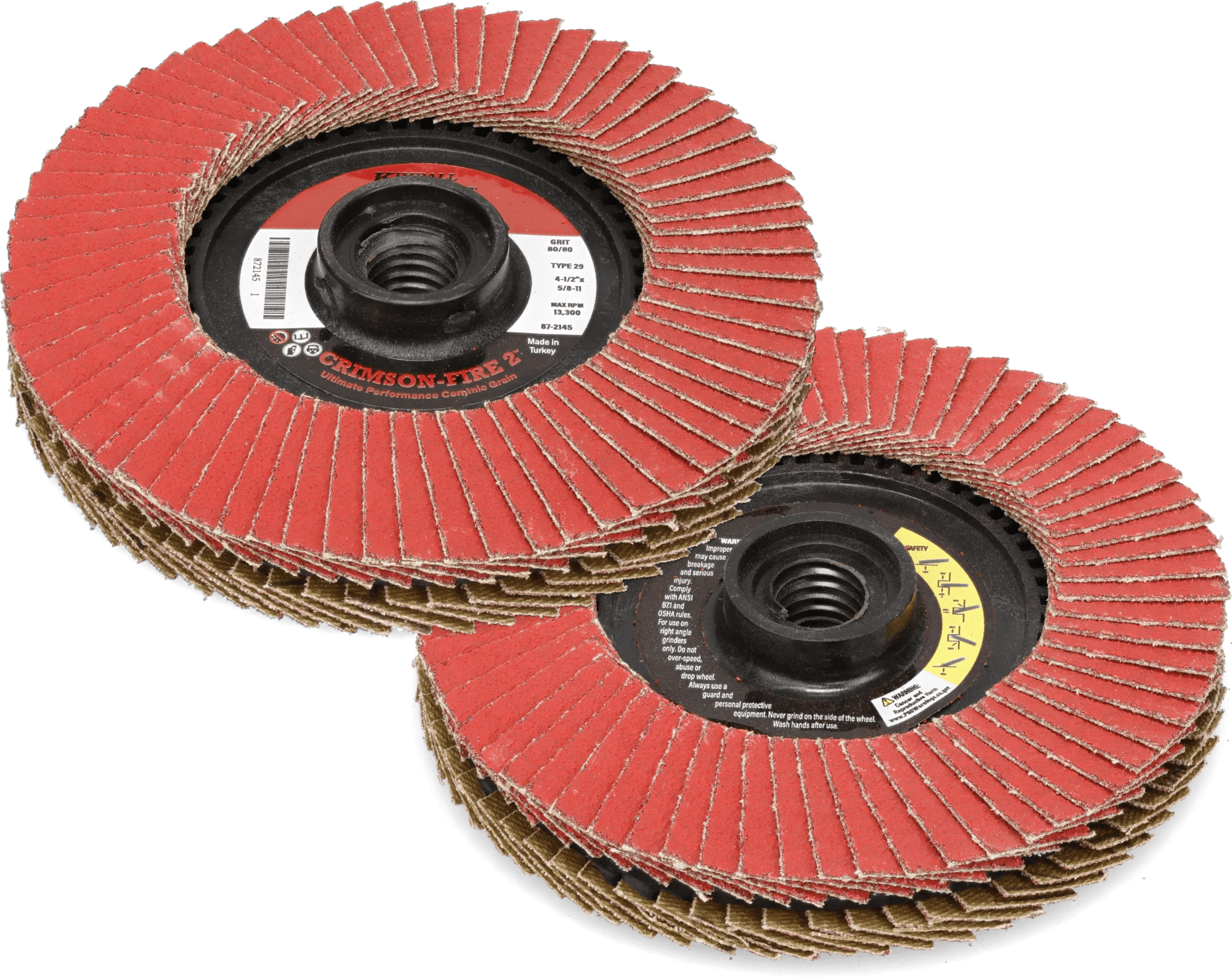 4-1/2" x 5/8"-11 80 Grit Crimson-Fire™ 2 Type 29 Double-Sided Ceramic Flap Disc