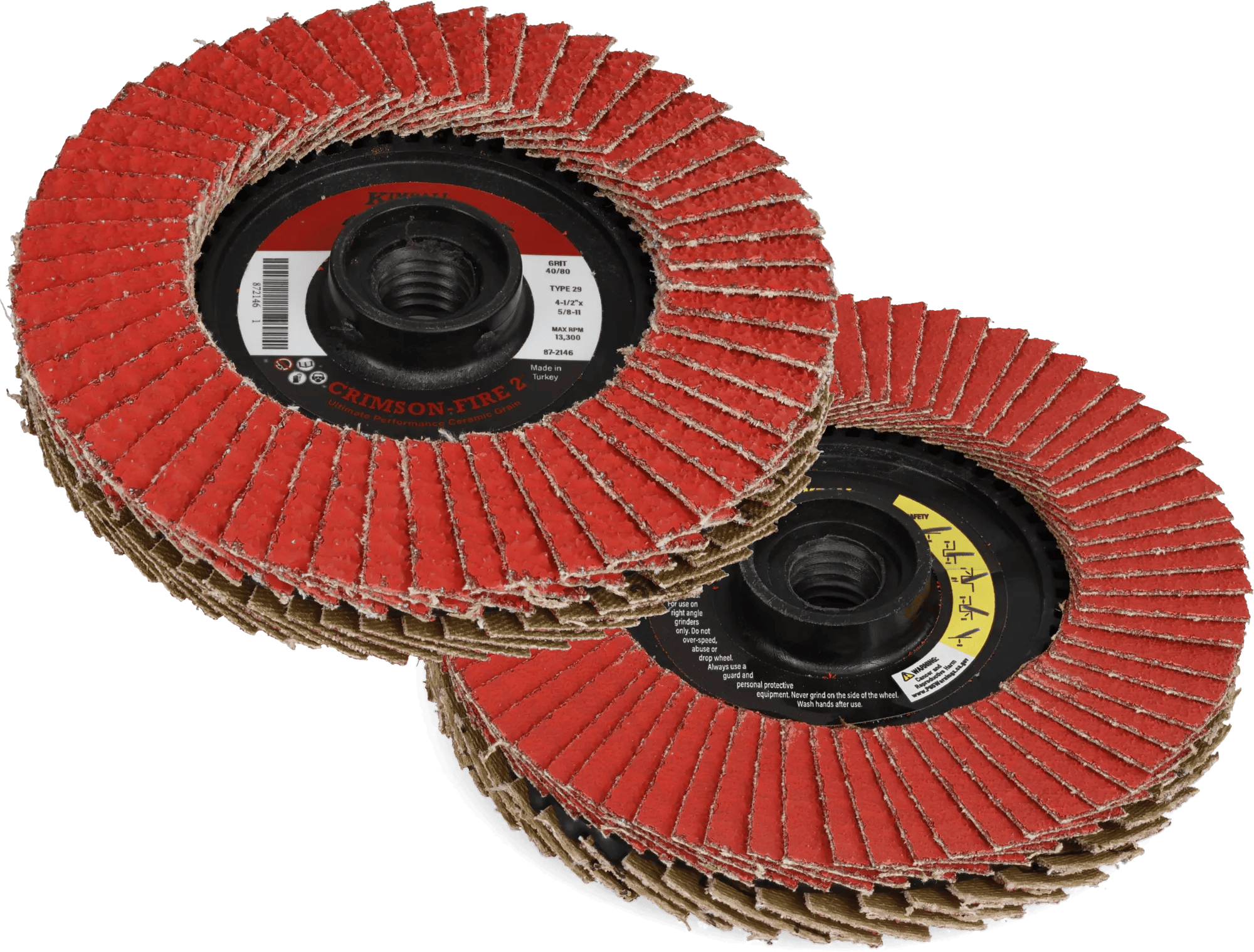 4-1/2" x 5/8"-11 40/80 Grit Crimson-Fire™ Type 29 Double-Sided Ceramic Flap Disc