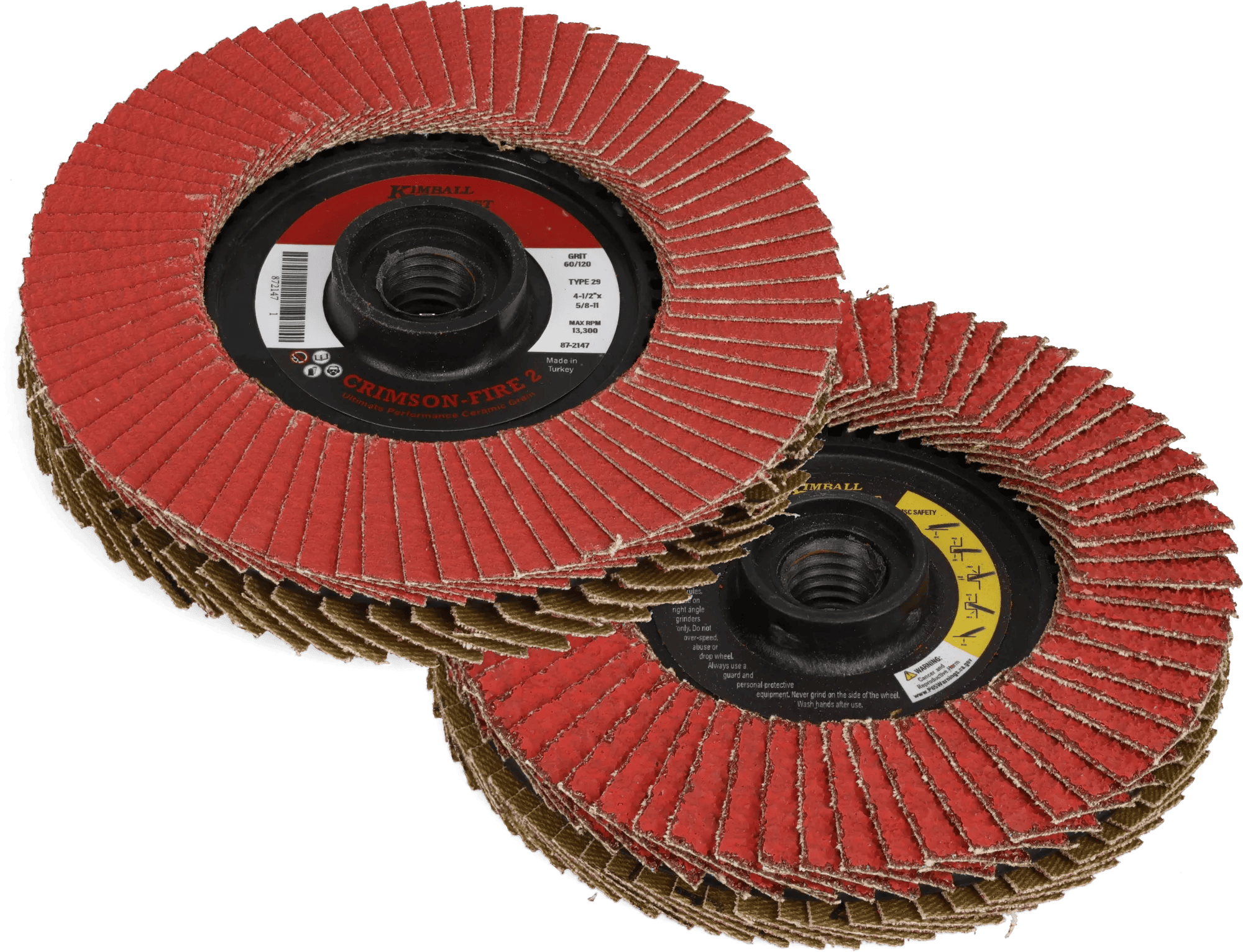 4-1/2" x 5/8"-11 60/120 Grit Crimson-Fire™ Type 29 Double-Sided Ceramic Flap Disc