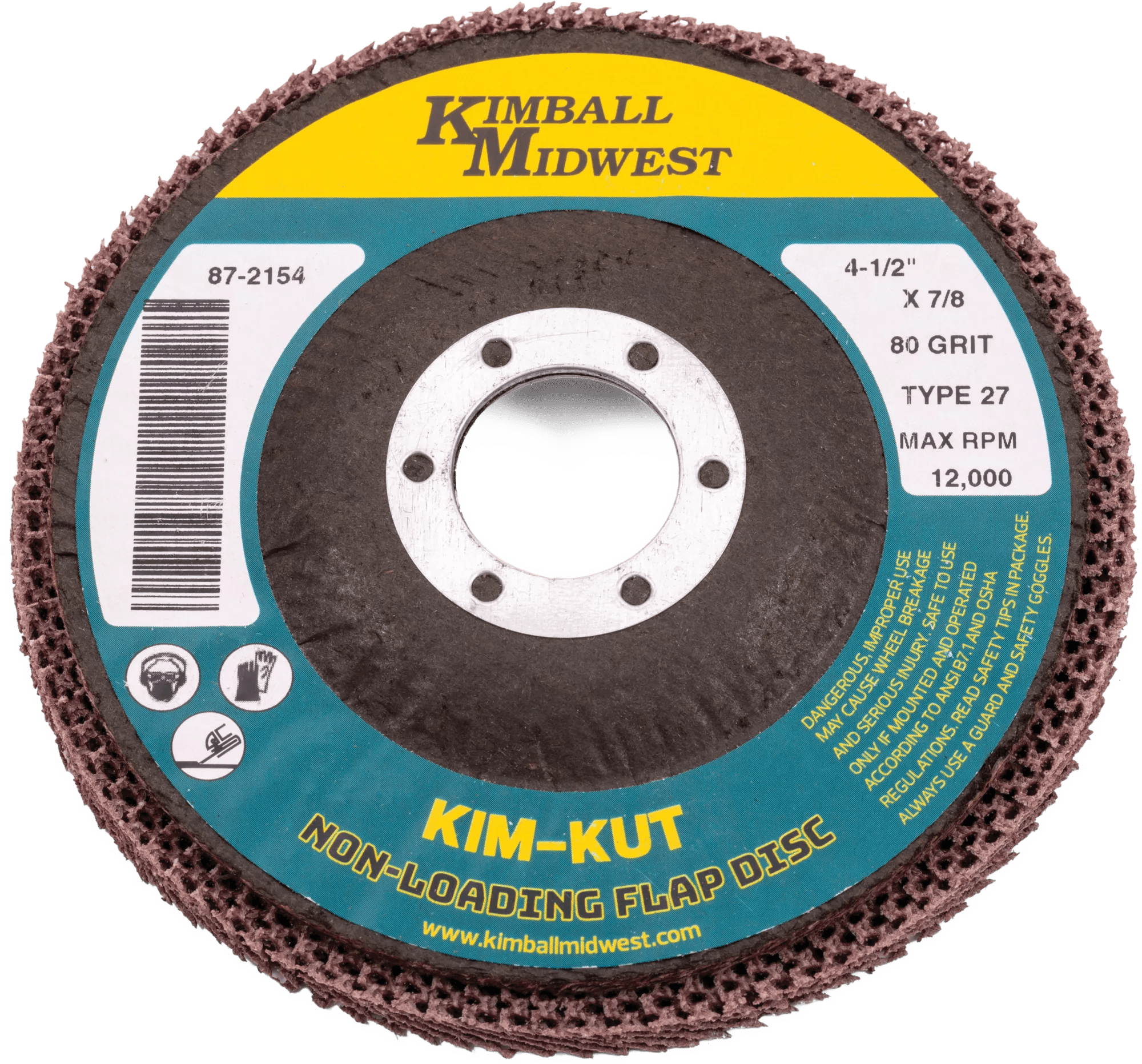 4-1/2" x 7/8" 60 Grit Type 27 Kim-Kut™ Non-Loading Flap Discs - Bulk