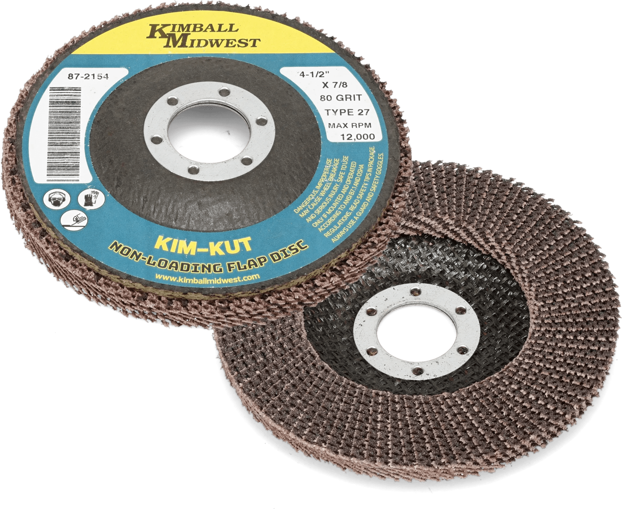 4-1/2" x 7/8" 60 Grit Type 27 Kim-Kut™ Non-Loading Flap Discs - Bulk