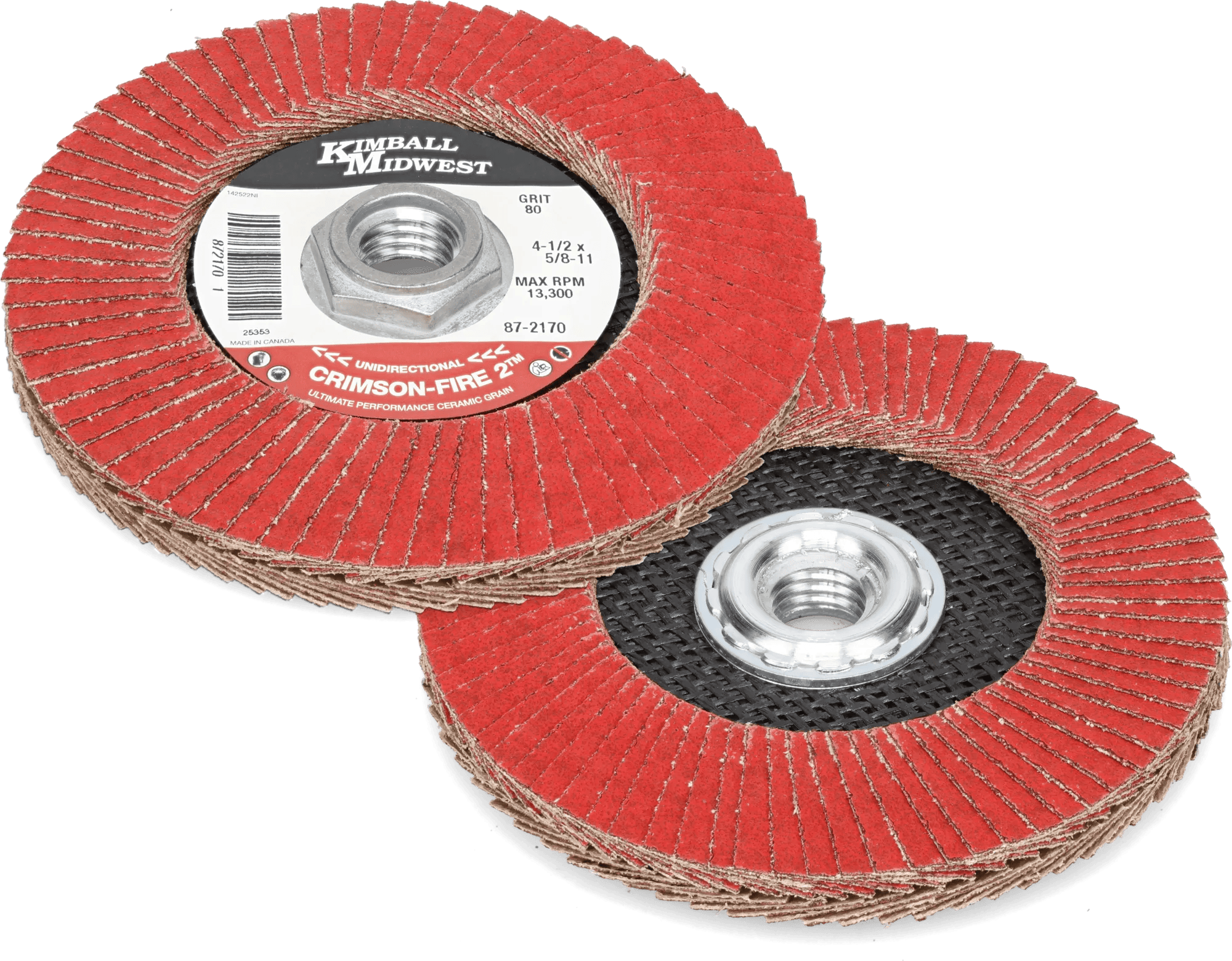 4-1/2" x 5/8"-11 80 Grit Crimson-Fire™ Type 29 Unidirectional Double-Sided Ceramic Flap Disc
