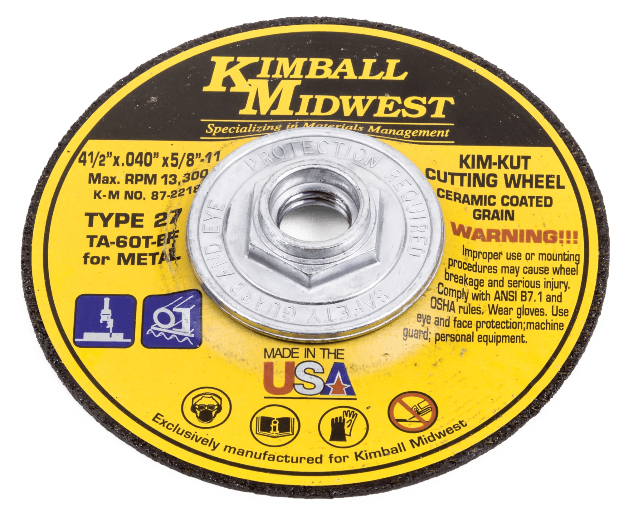 4-1/2" x .040" x 5/8"-11 Type 27 Kim-Kut™ Cut-Off Wheel - 5 Pack