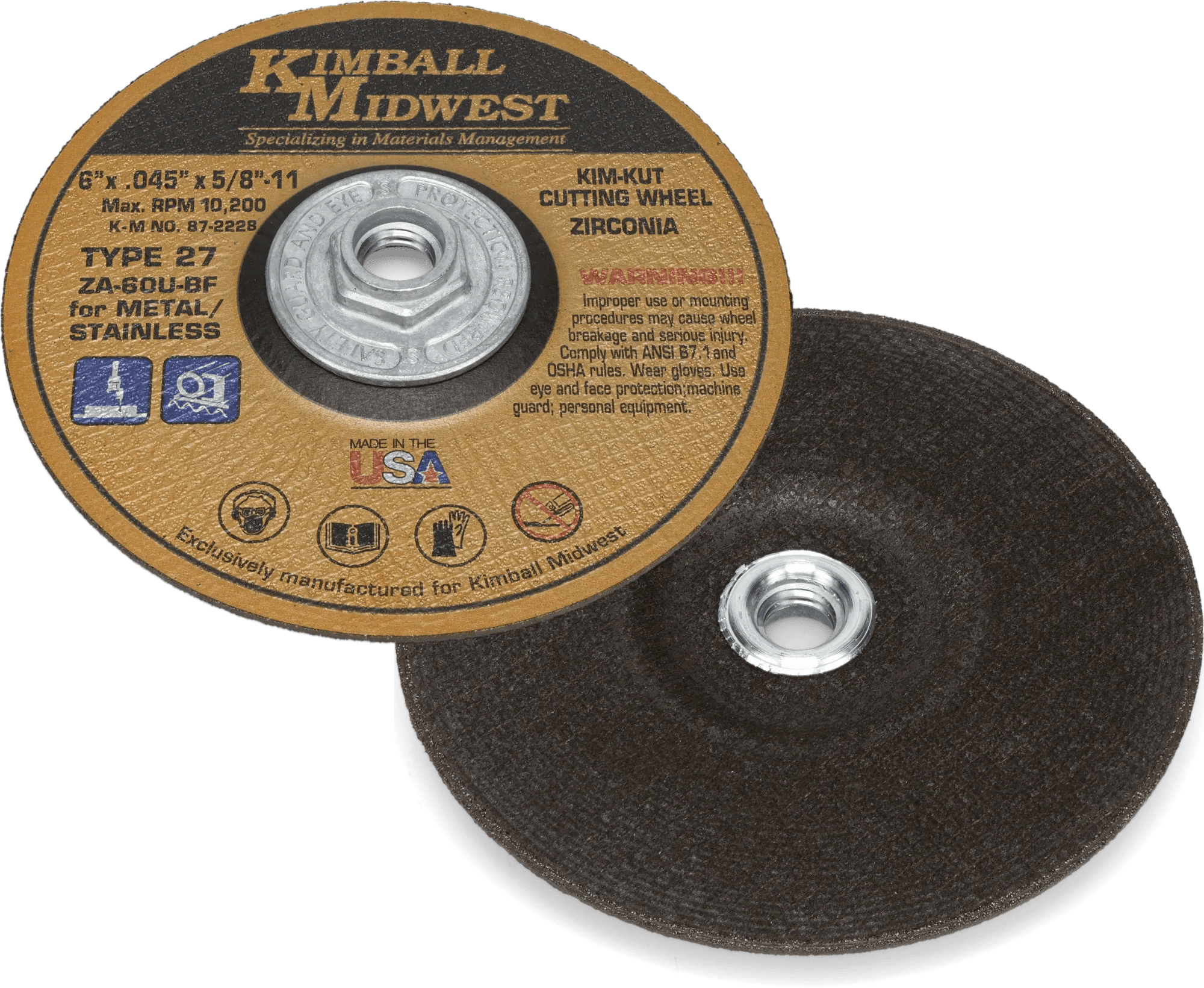 6" x .045" x 5/8"-11 Type 27™ Kim-Kut™ Zirconia Cut-Off Wheel - 5 Pack