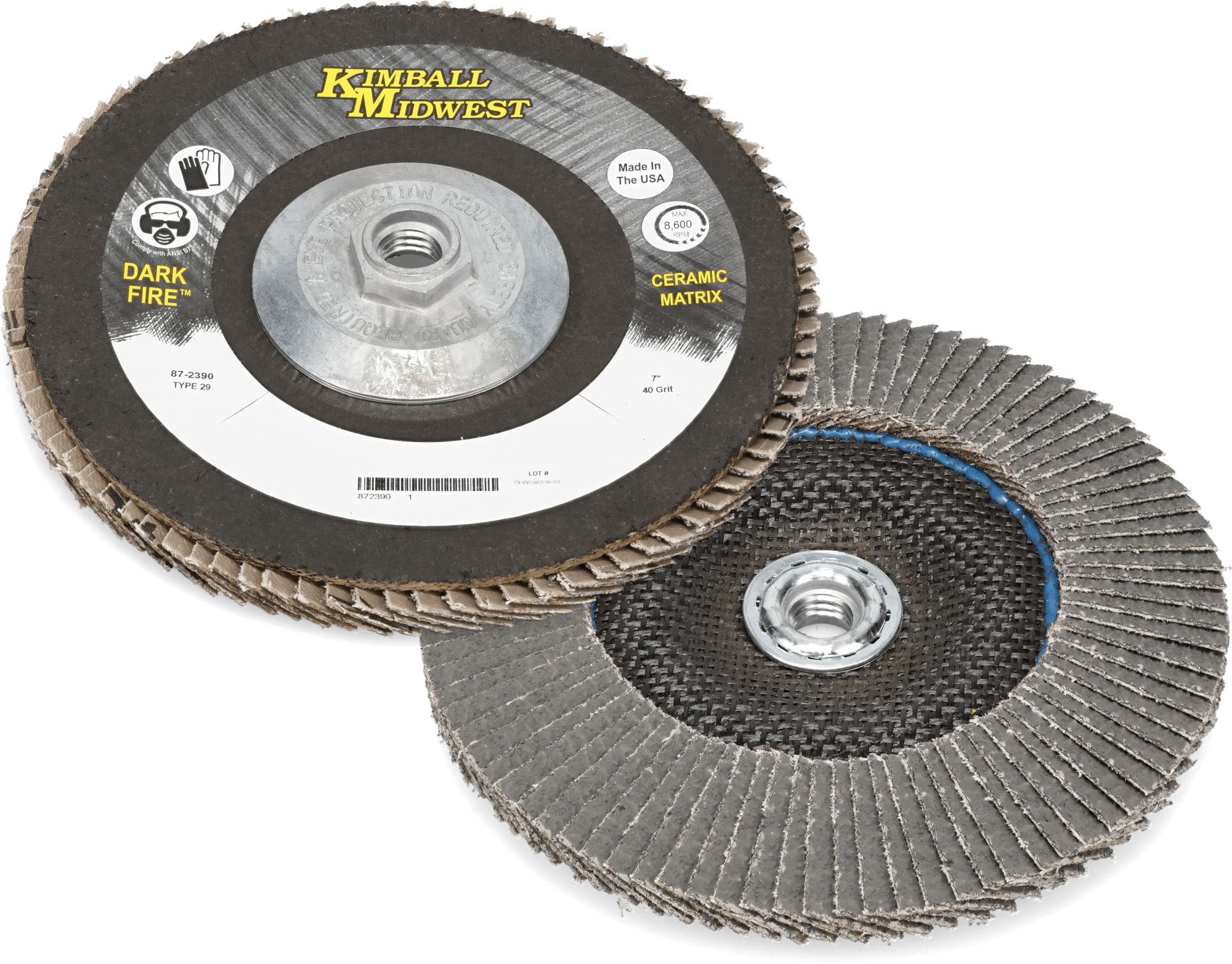 7" x 7/8" 40 Grit Type 29 Dark-Fire™ Ceramic Grain Flap Disc