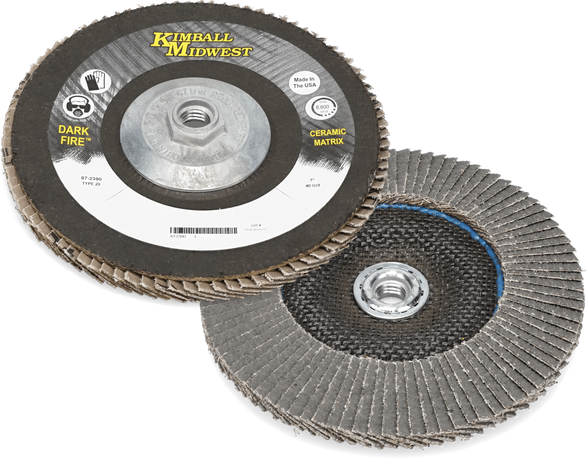 7" x 5/8"-11 40 Grit Type 29 Dark-Fire™ Ceramic Grain Flap Disc