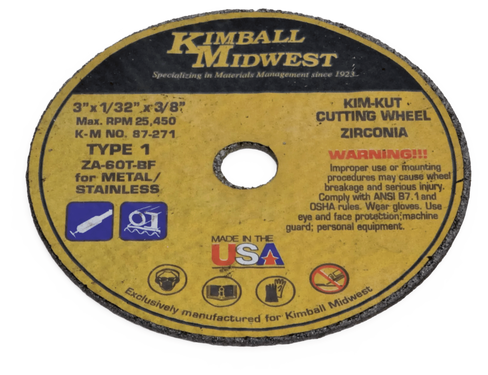 3" x 1/8" x 3/8" Type 1 Kim-Kut™ Zirconia Cut-Off Wheel