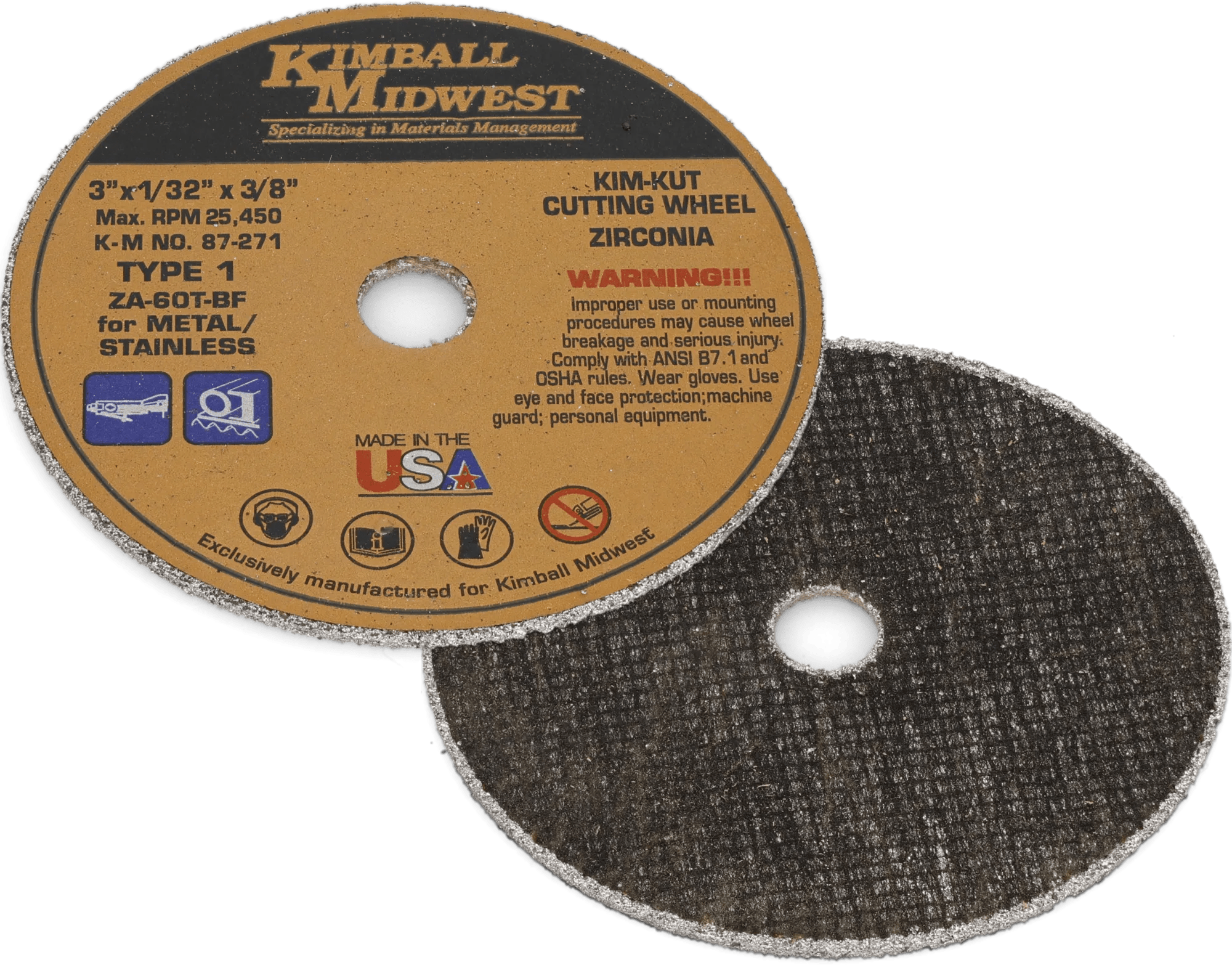 3" x 1/32" x 3/8" Type 1 Kim-Kut™ Zirconia Cut-Off Wheel - 5 Pack