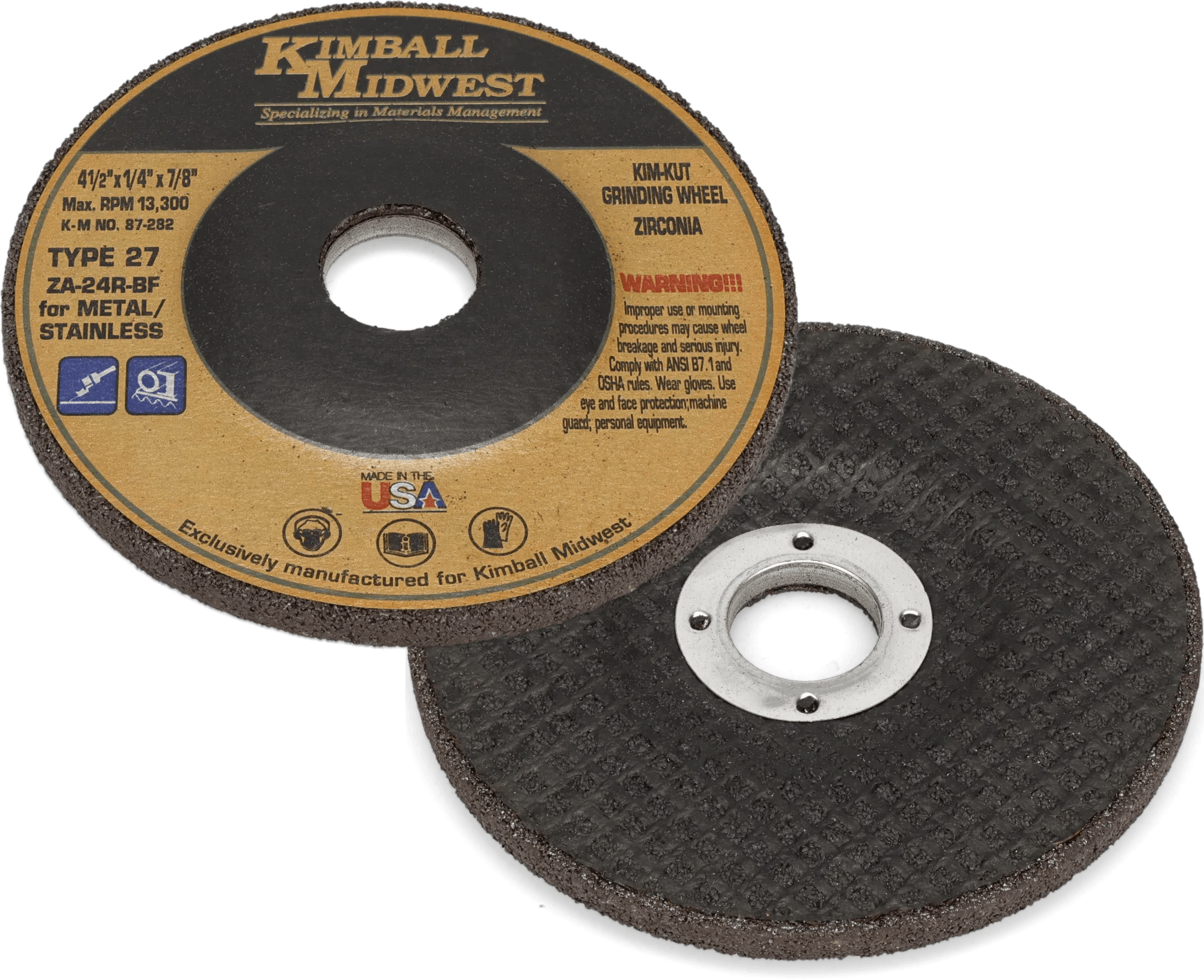 4-1/2" x 1/4" x 5/8"-11 Type 27 Kim-Kut™ Zirconia Grinding Wheel