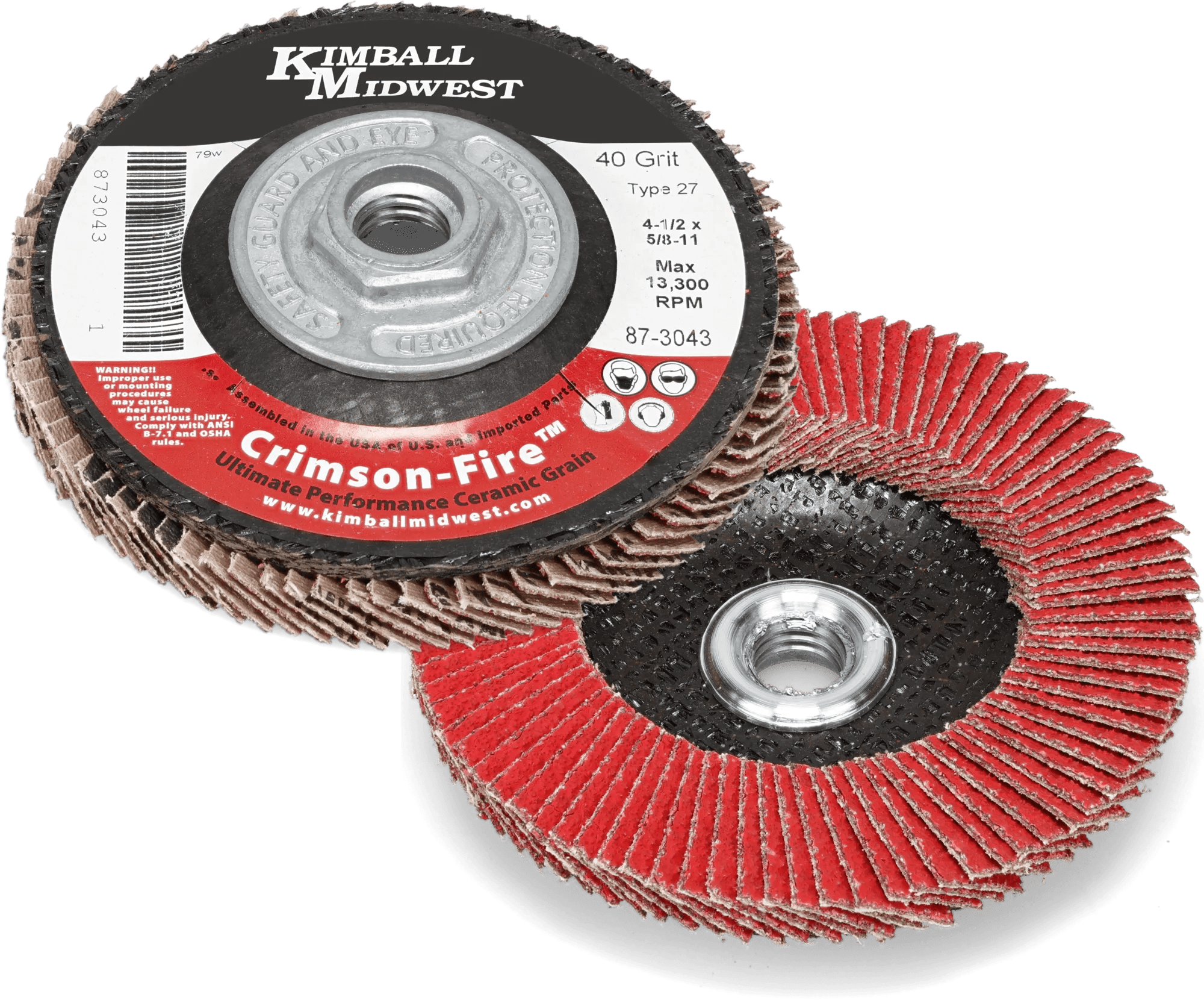 4-1/2" x 7/8" 80 Grit Type 27 Crimson-Fire™ Ceramic Grain Flap Disc - Small