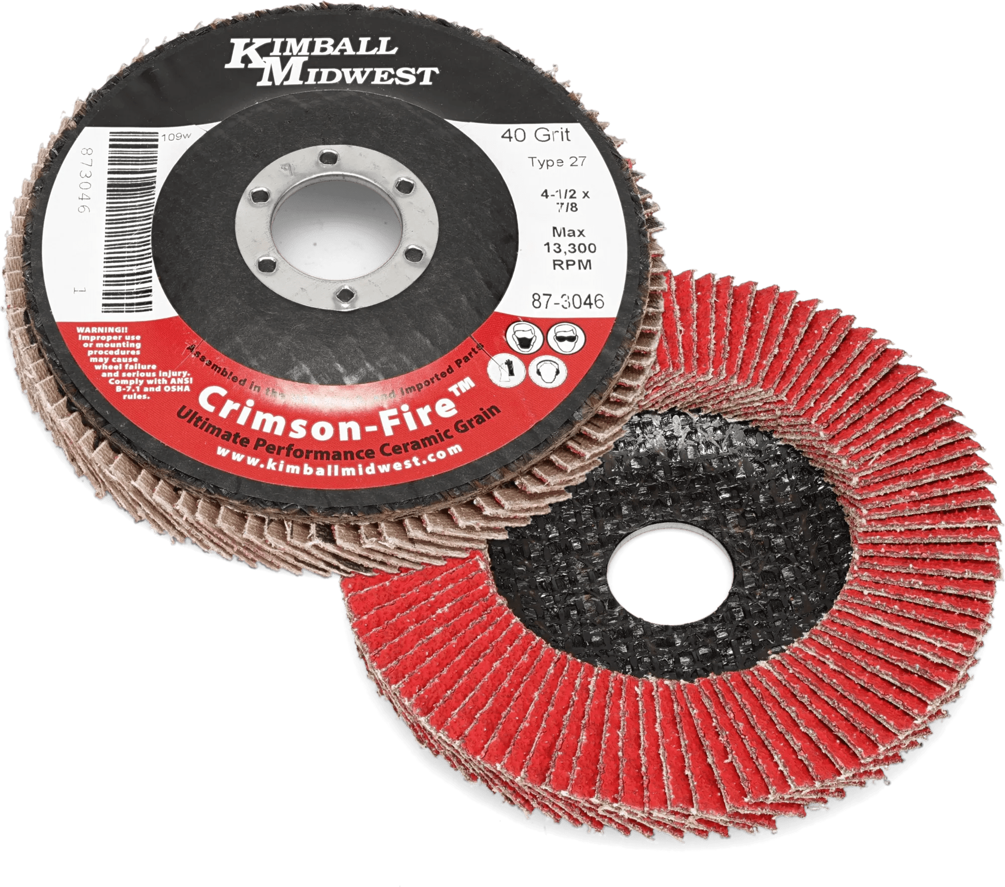 4-1/2" x 7/8" 80 Grit Type 27 Crimson-Fire™ Ceramic Grain Flap Disc