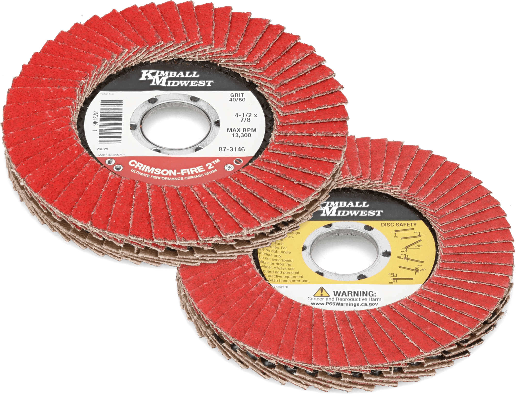 4-1/2" x 7/8" 40/80 Grit Crimson-Fire™ 2 Type 29 2 Double-Sided Ceramic Flap Disc - 5 Pack