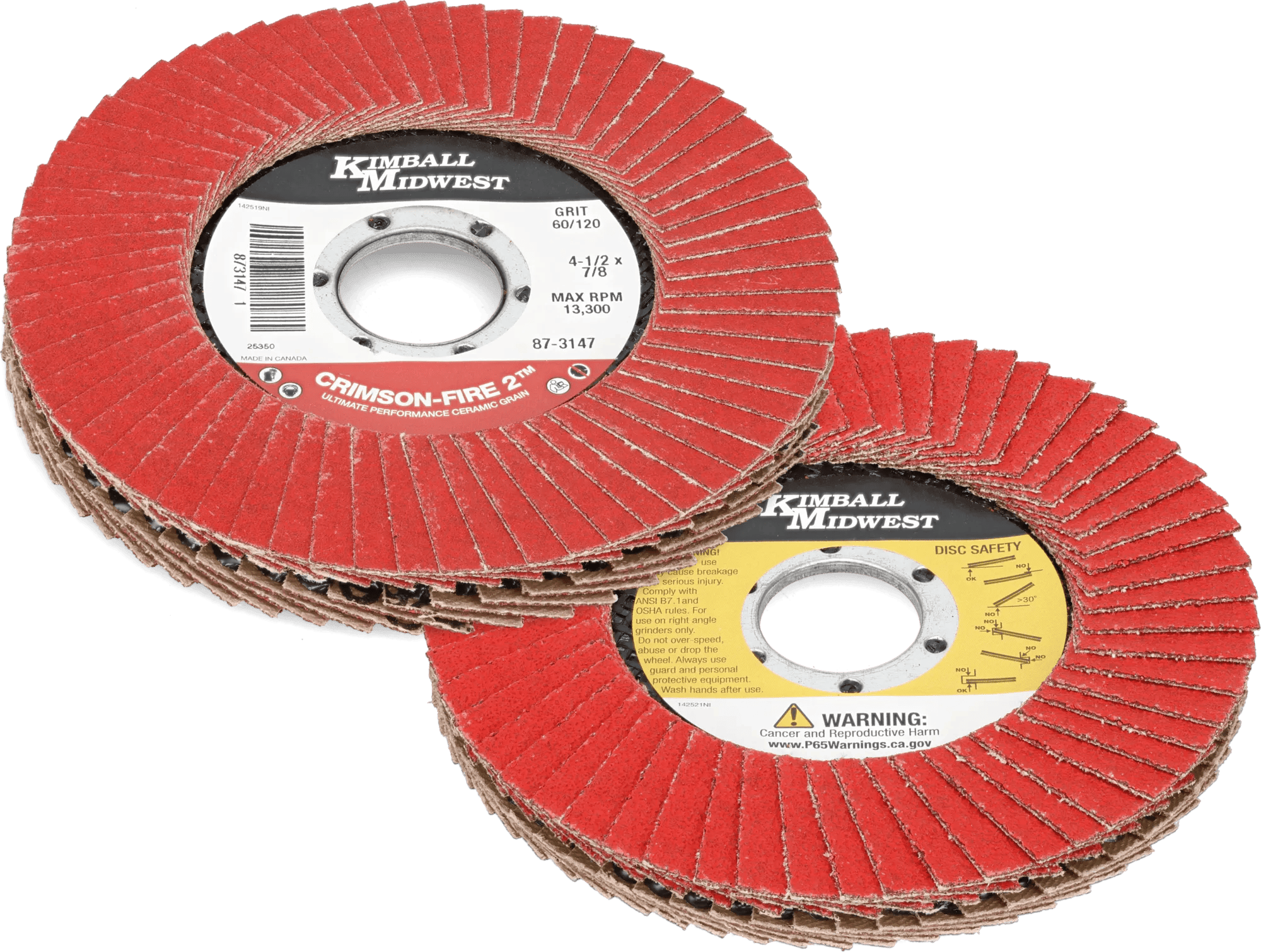 4-1/2" x 7/8" 60/120 Grit Crimson-Fire™ 2 Type 29 2 Double-Sided Ceramic Flap Disc