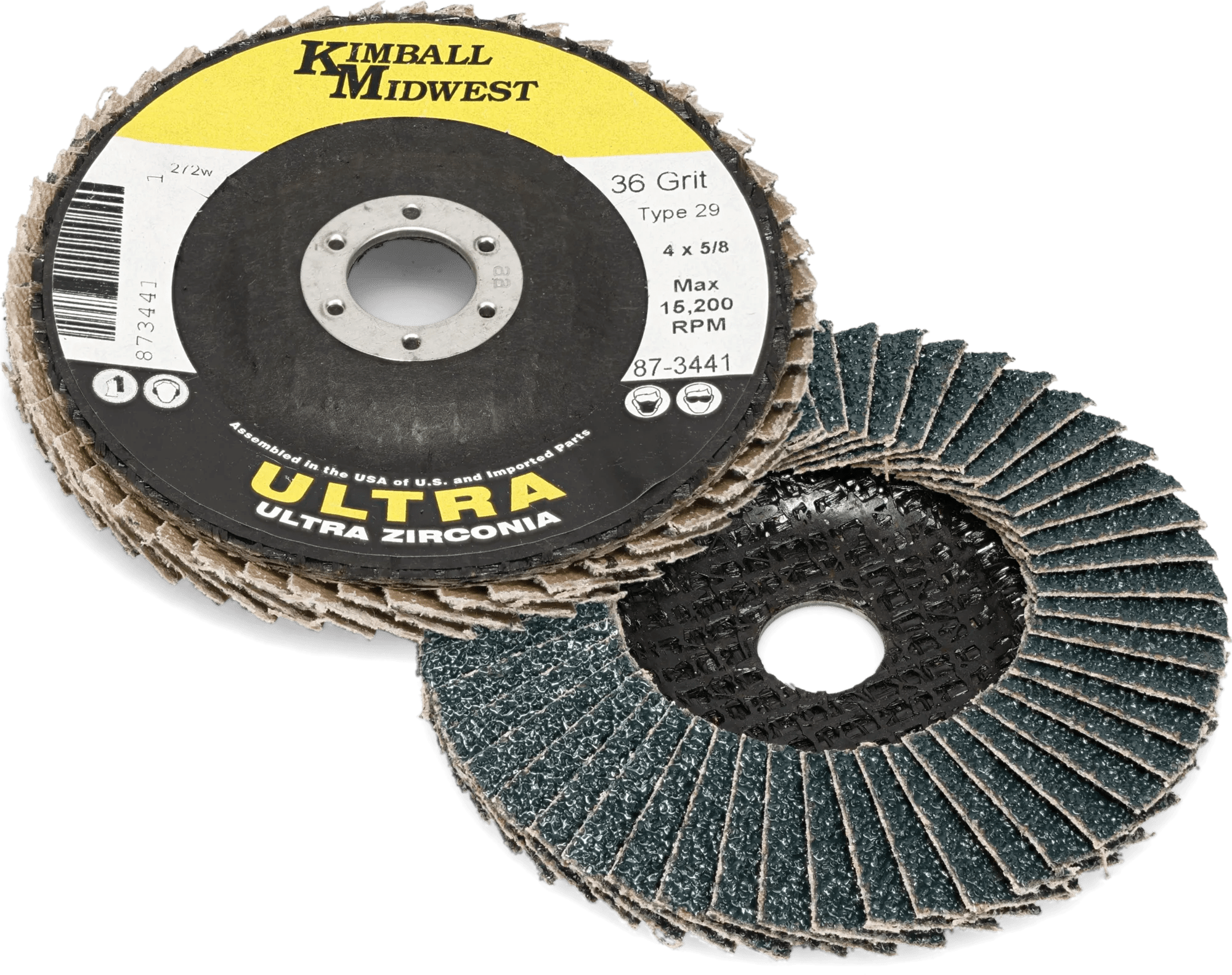 4" x 5/8" 36 Grit Type 29 Zirconia Grain Fiberglass Back Flap Disc