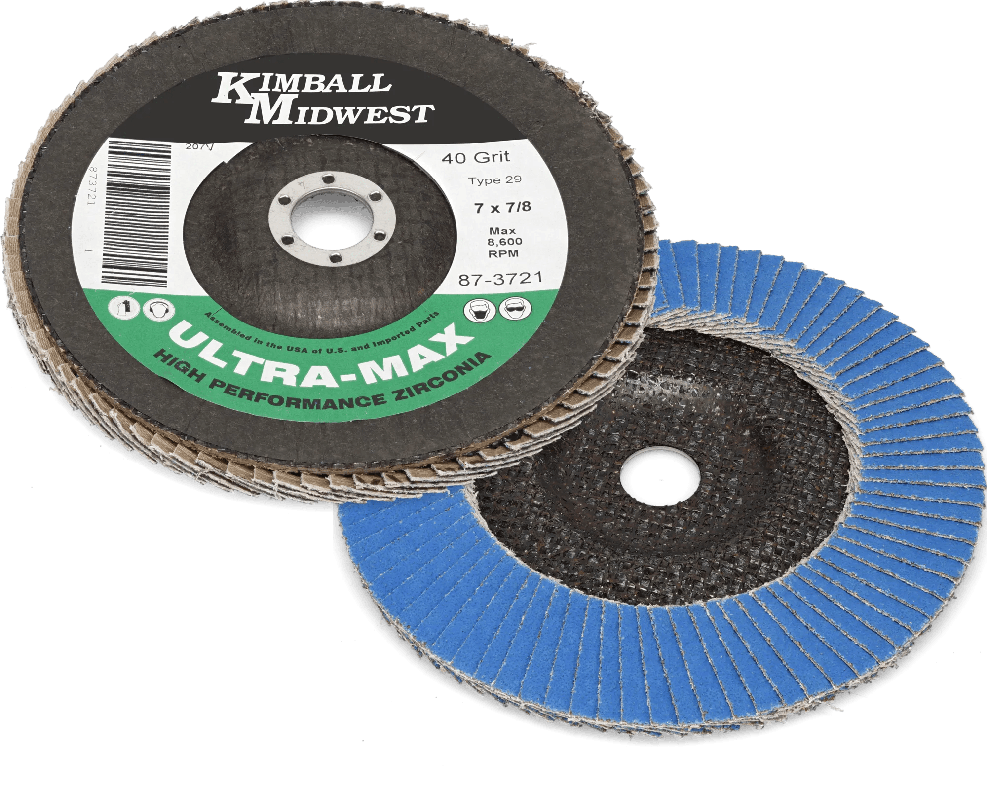 7" x 7/8" 40 Grit Type 29 Ultra-Max Zirconia Flap Disc - Bulk