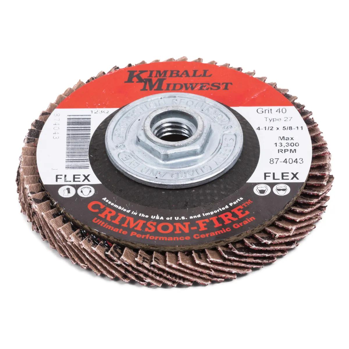 4-1/2" x 5/8"-11 40 Grit Type 27 Crimson-Fire™ Flex Ceramic Flap Disc - Bulk