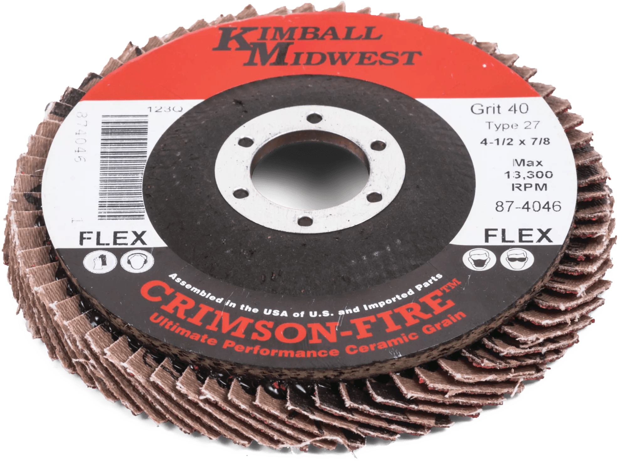 4-1/2" x 7/8" 40 Grit Type 27 Crimson-Fire™ Flex Ceramic Flap Disc