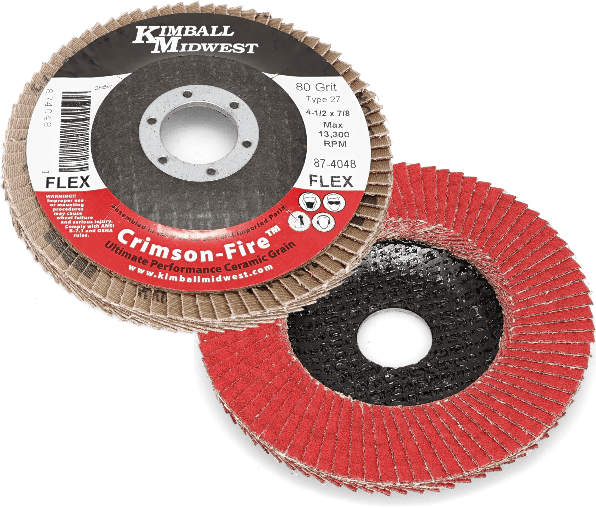 4-1/2" x 7/8" 80 Grit Type 27 Crimson-Fire™ Flex Ceramic Flap Disc - 5 Pack