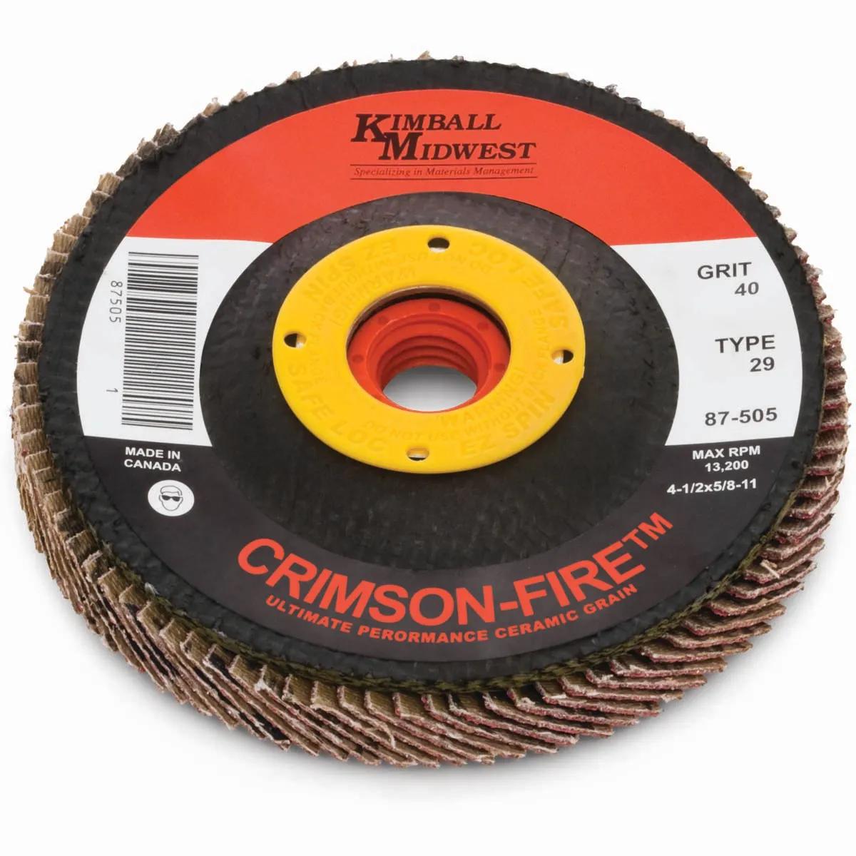 4-1/2" x 5/8"-11 80 Grit Type 29 Unique E-Z Spin Crimson-Fire™ Ceramic Flap Disc