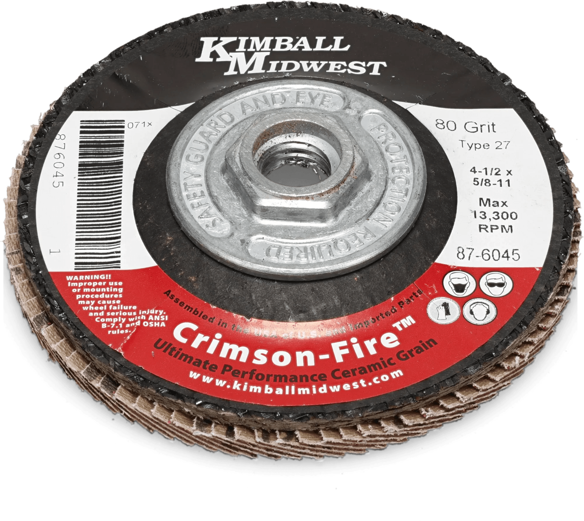 4-1/2" x 5/8"-11 80 Grit Type 27 Crimson Fire™ Flap Disc - Single