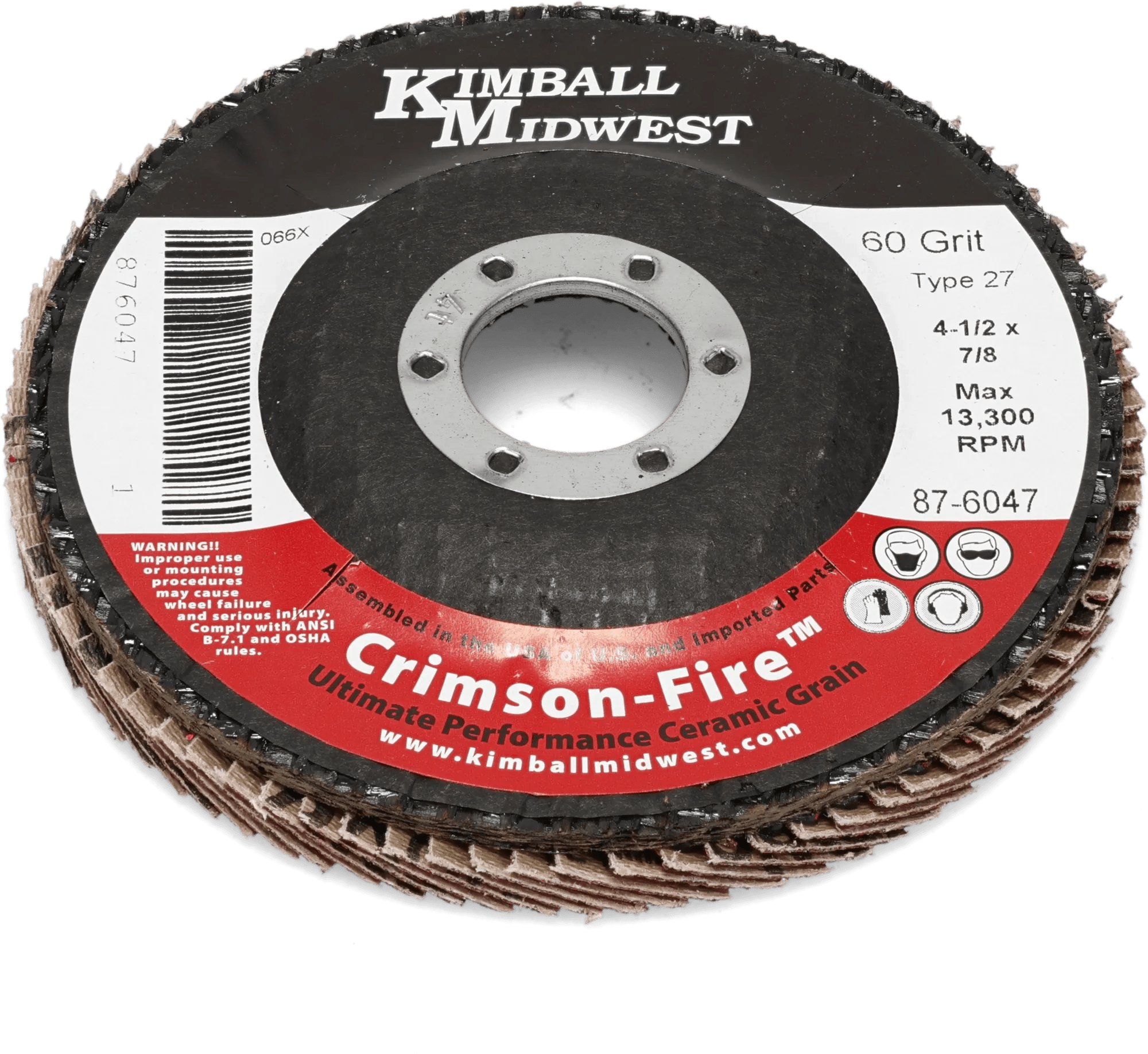 4-1/2" x 7/8" 60 Grit Type 27 Crimson Fire™ Flap Disc - Single