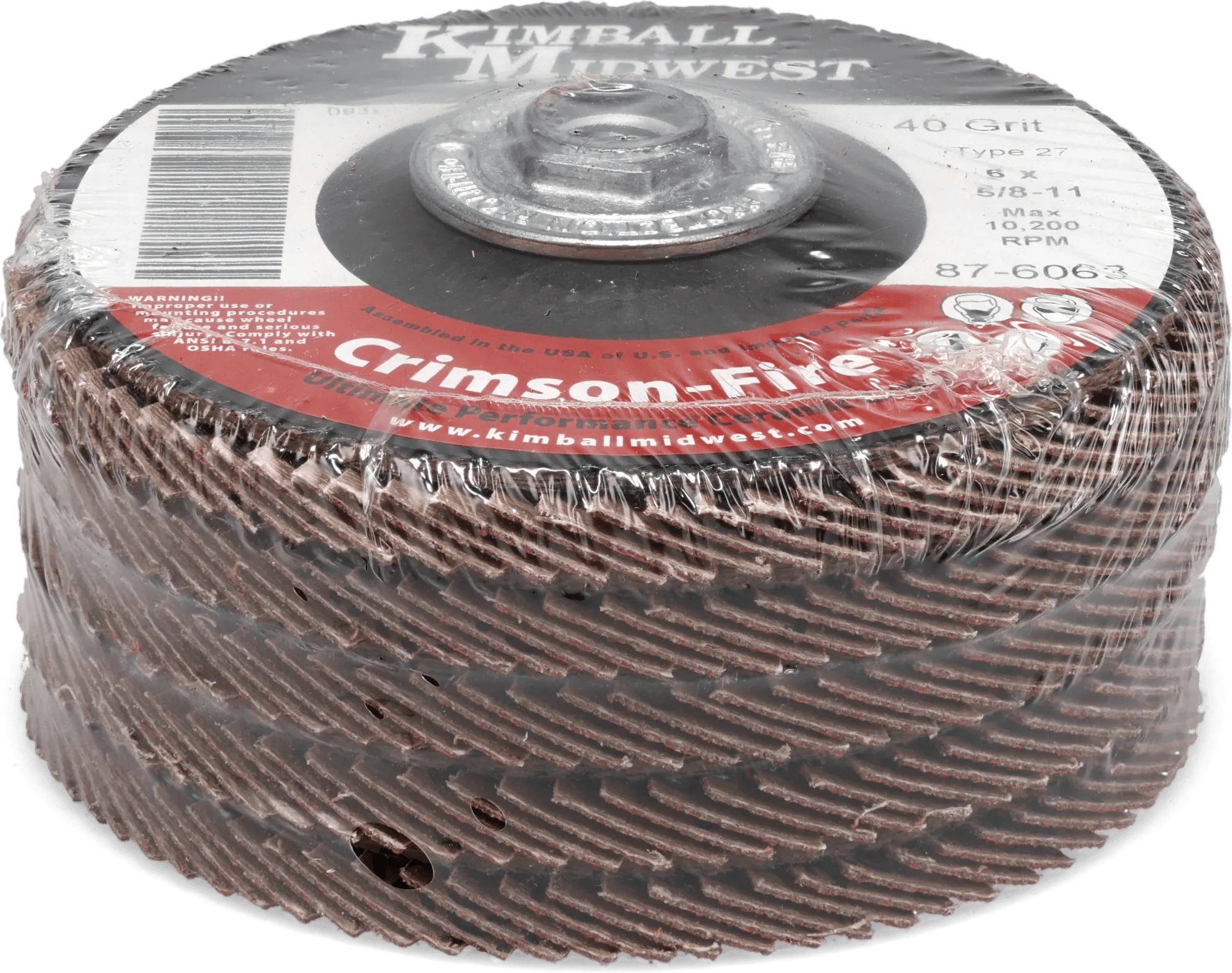 6" x 5/8"-11 40 Grit Type 27 Crimson Fire™ Flap Disc - Case - 10 Pack