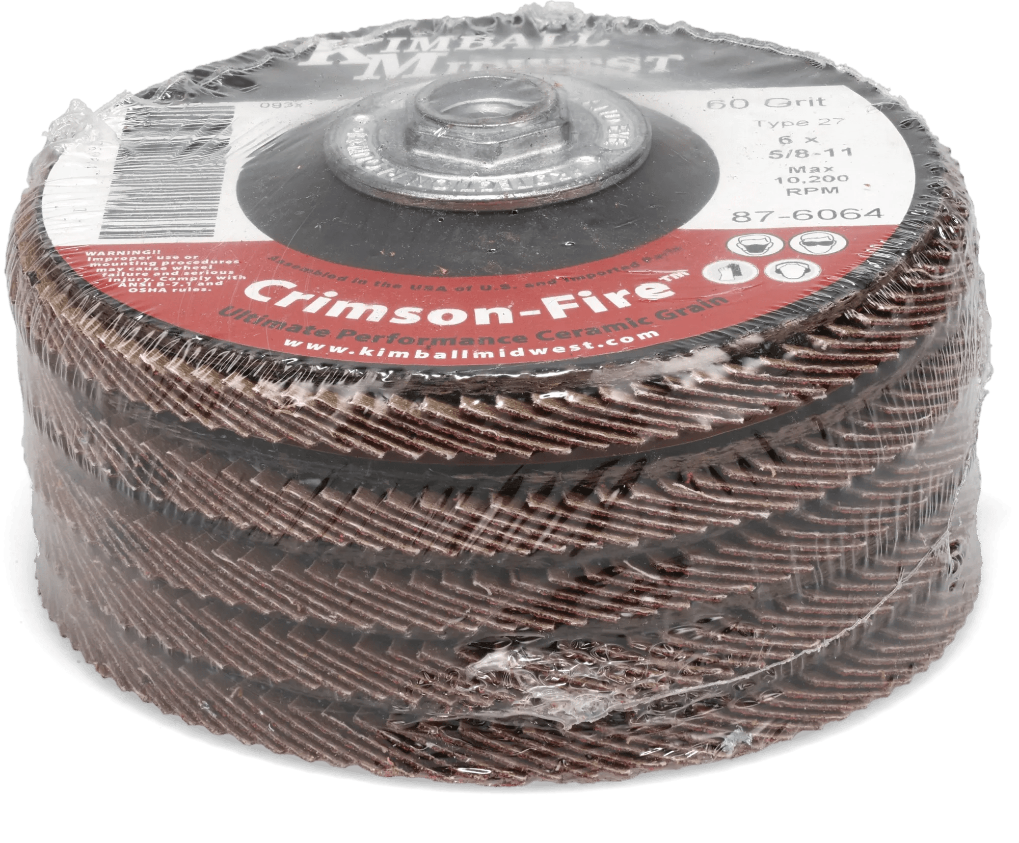 6" x 5/8"-11 60 Grit Type 27 Crimson Fire™ Flap Disc - Case