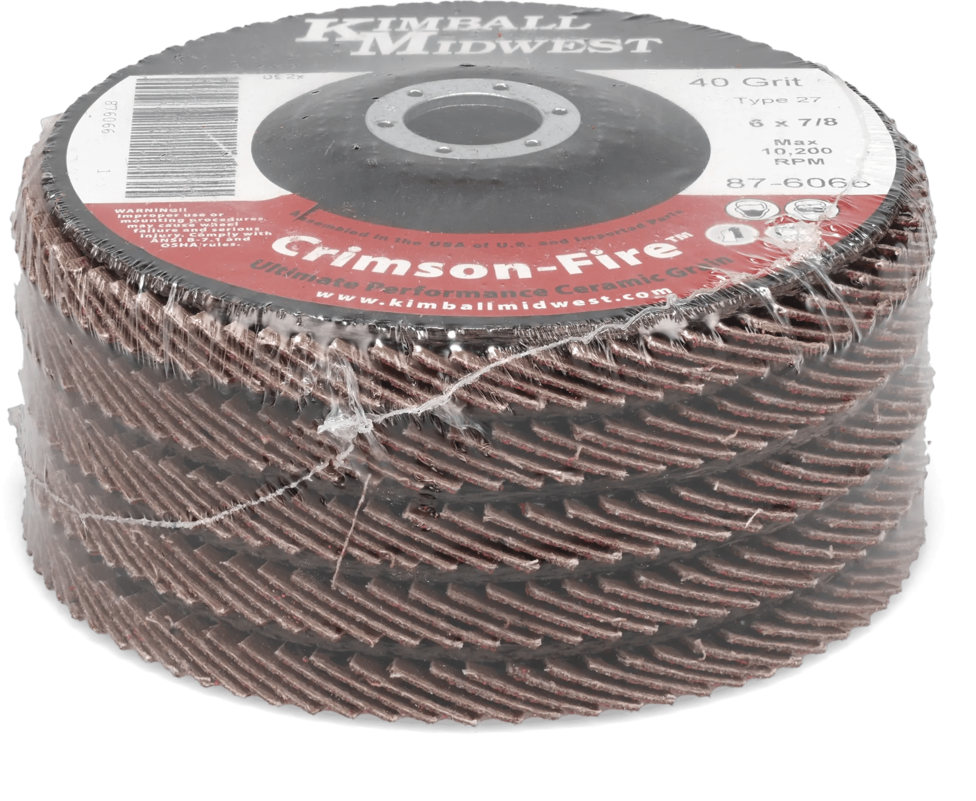 6" x 7/8" 40 Grit Type 27 Crimson Fire™ Flap Disc - Case